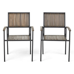 Vermilion Outdoor Dining Chair with Vertical Slat and Wooden Arm, Set of 2 - Outdoor Patio Chair