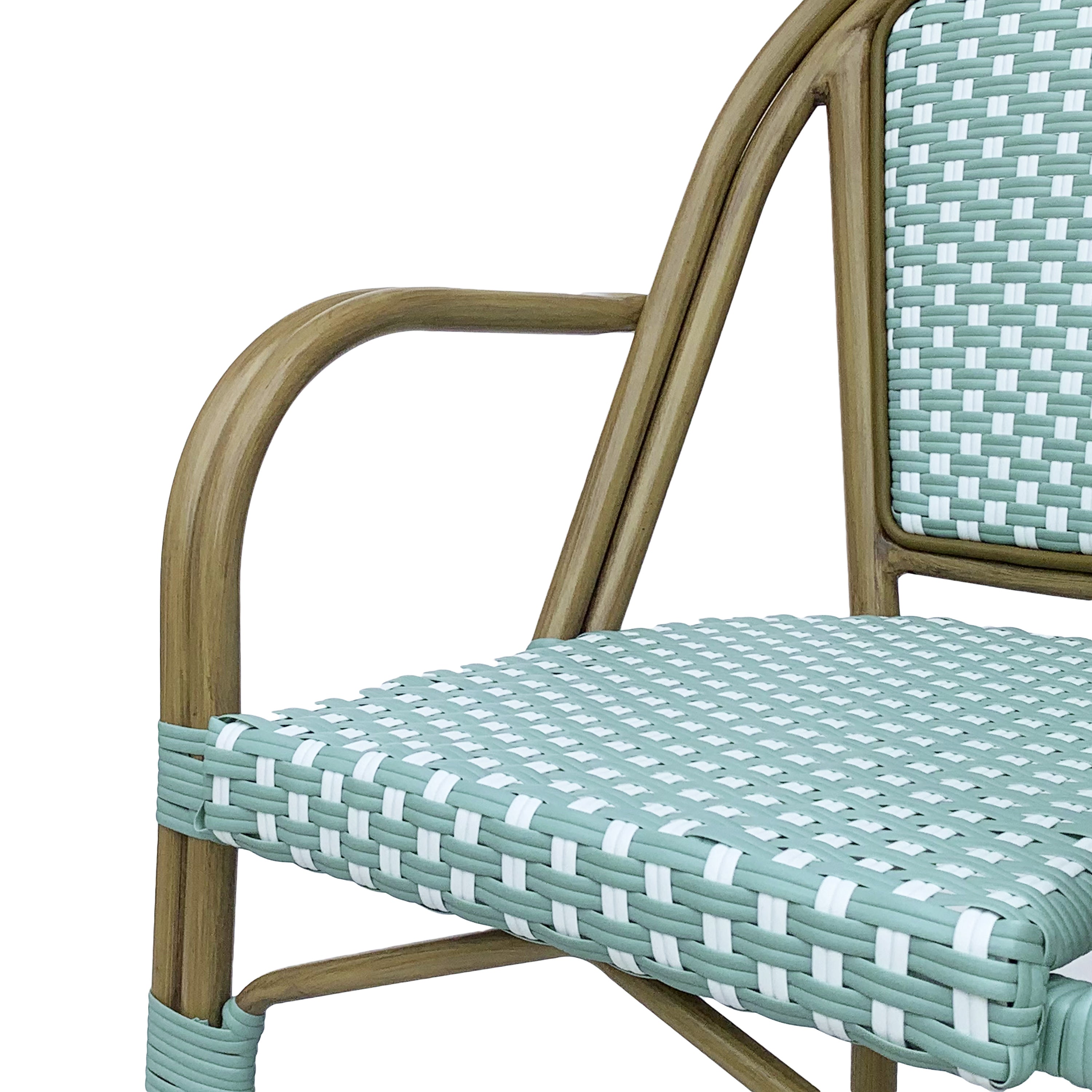 Crowned Wicker Bistro Chair with Checkered Pattern and Curved Arms, Set of 2