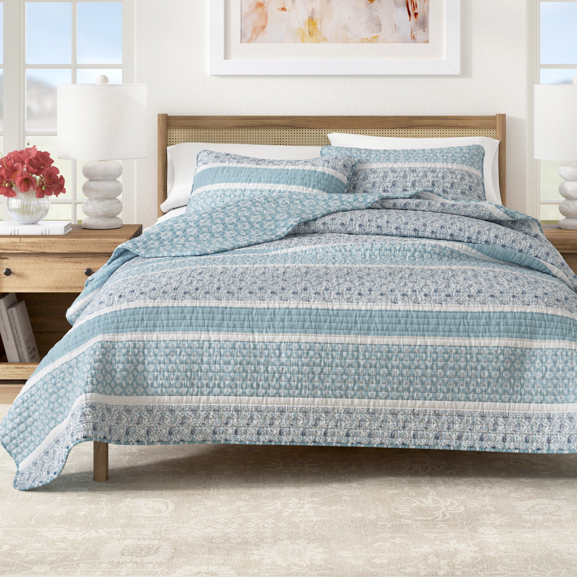 Paisley Patchwork Stripe Reversible Quilt Set with Shams