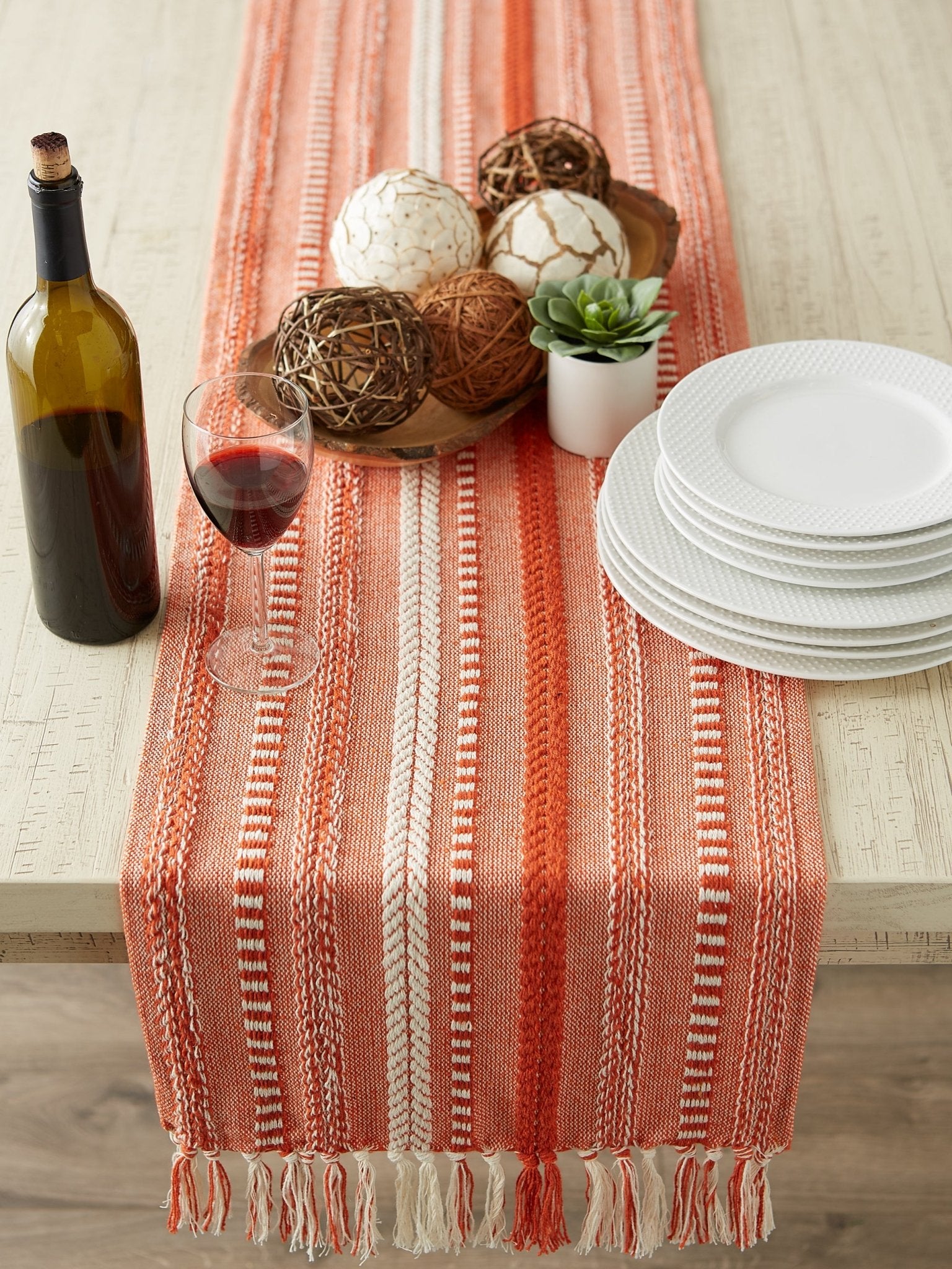 Vintage Red Braided Stripe Table Runner 15X72 - Table Runners