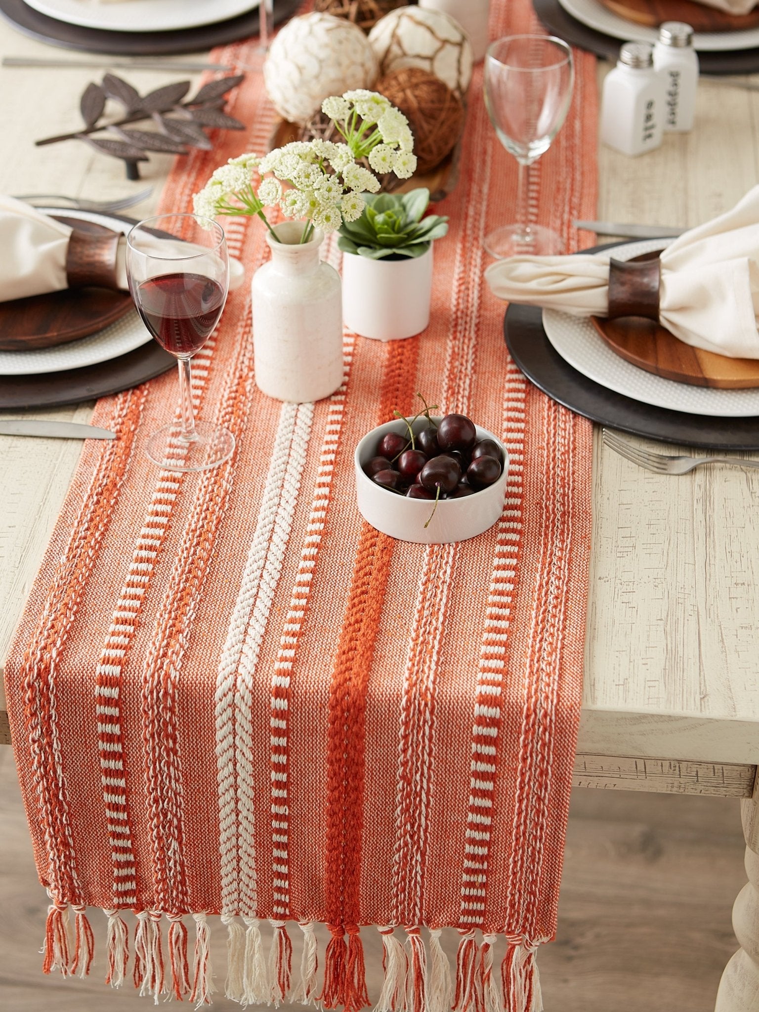 Vintage Red Braided Stripe Table Runner 15X72 - Table Runners