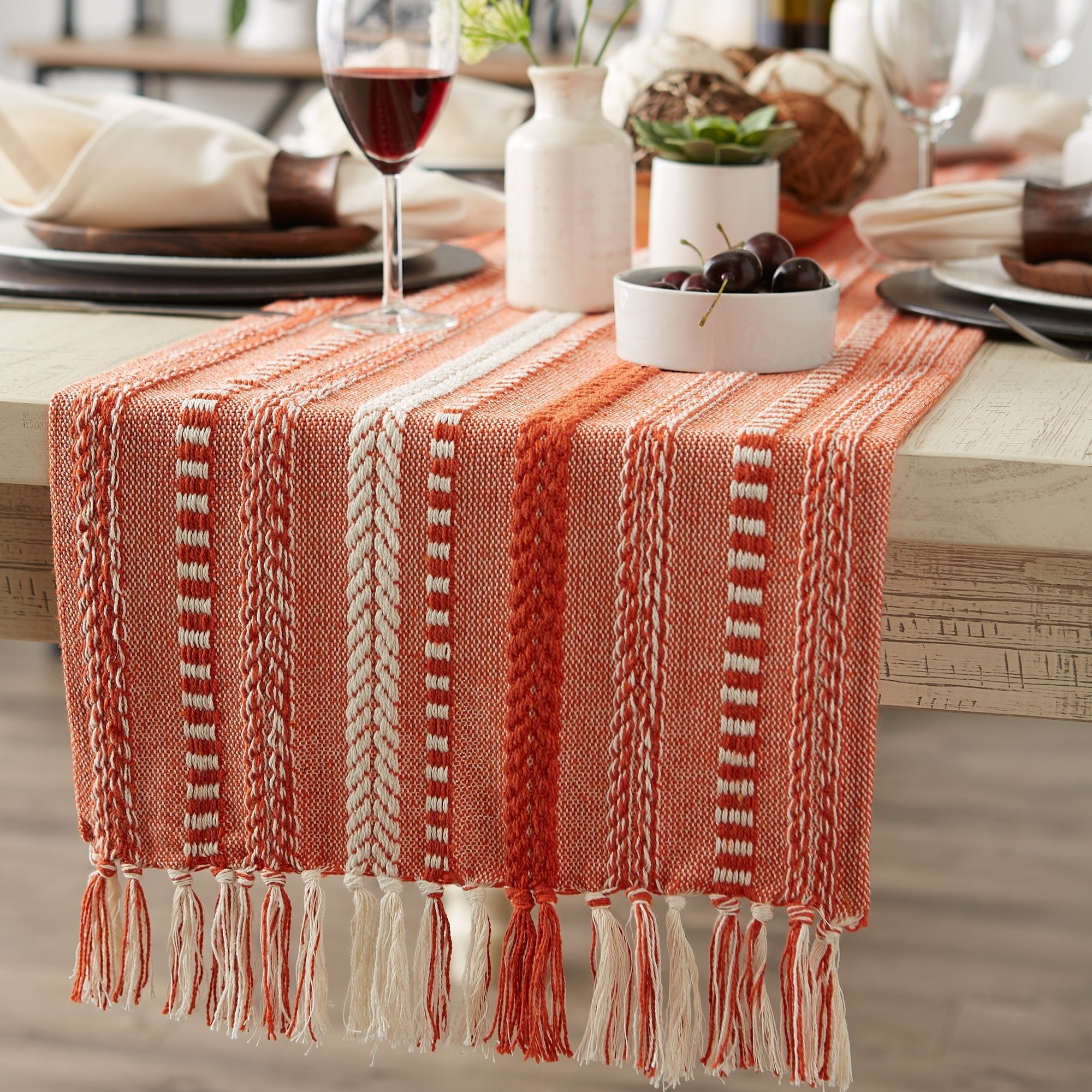 Vintage Red Braided Stripe Table Runner 15X72 - Table Runners
