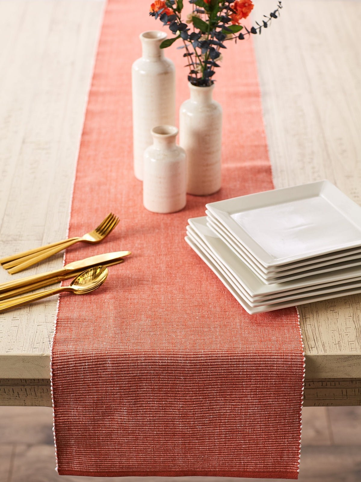 Vintage Red & White 2 - Tone Ribbed Table Runner 13X108 - Table Runners