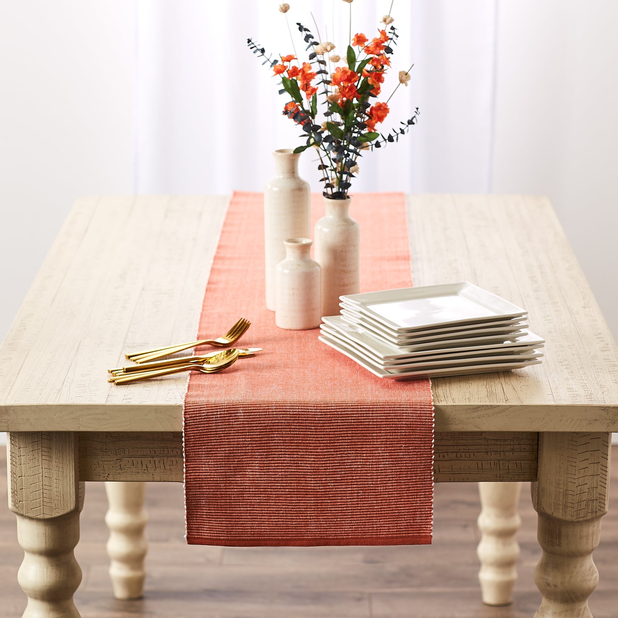 Vintage Red & White 2 - Tone Ribbed Table Runner 13X108 - Table Runners