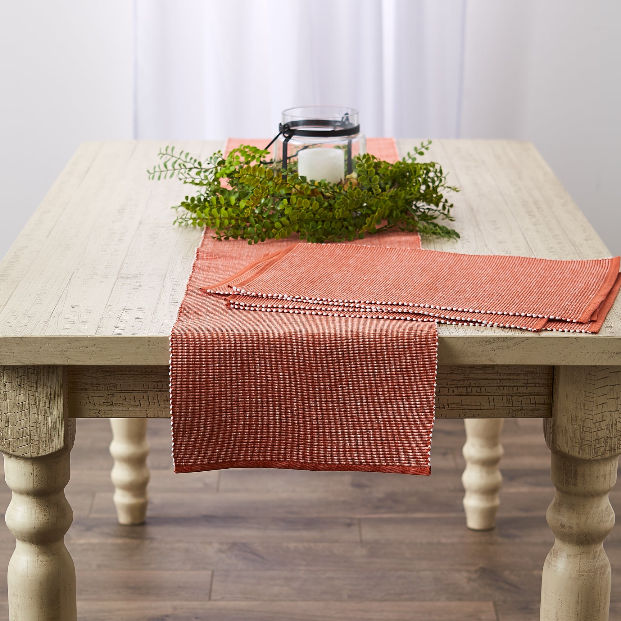 Vintage Red & White 2 - Tone Ribbed Table Runner 13X108 - Table Runners