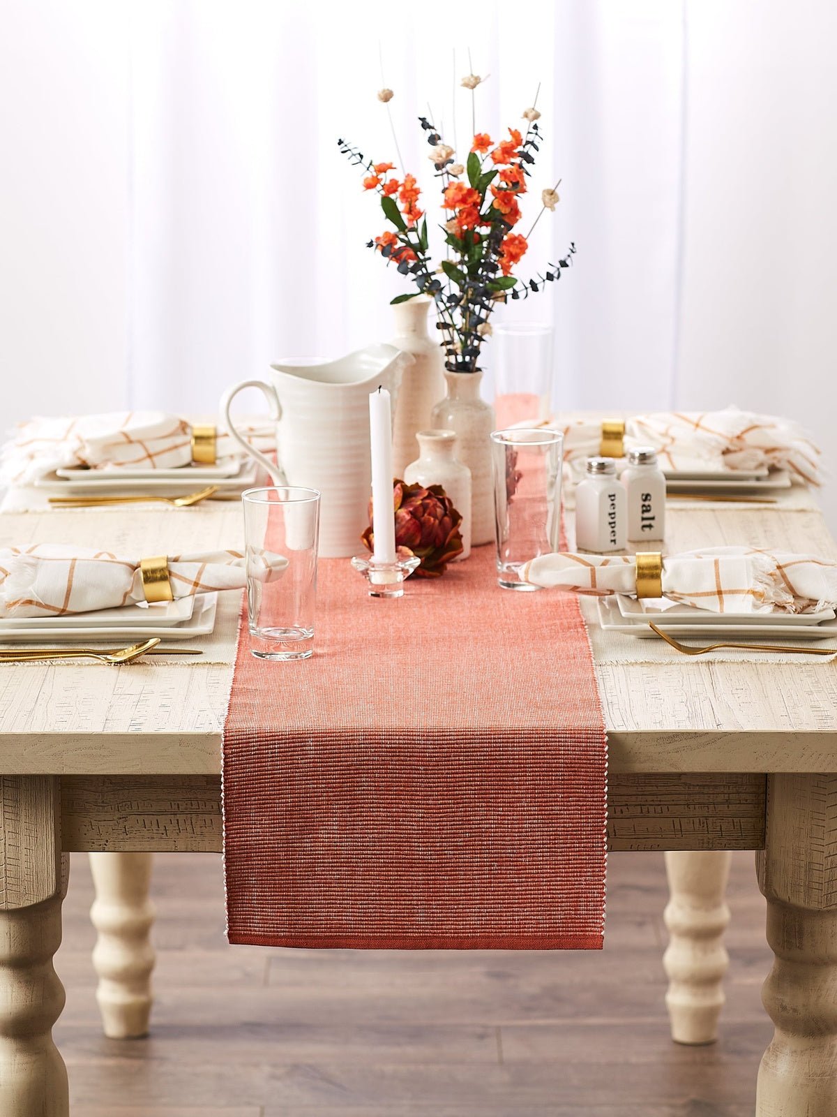 Vintage Red & White 2 - Tone Ribbed Table Runner 13X108 - Table Runners