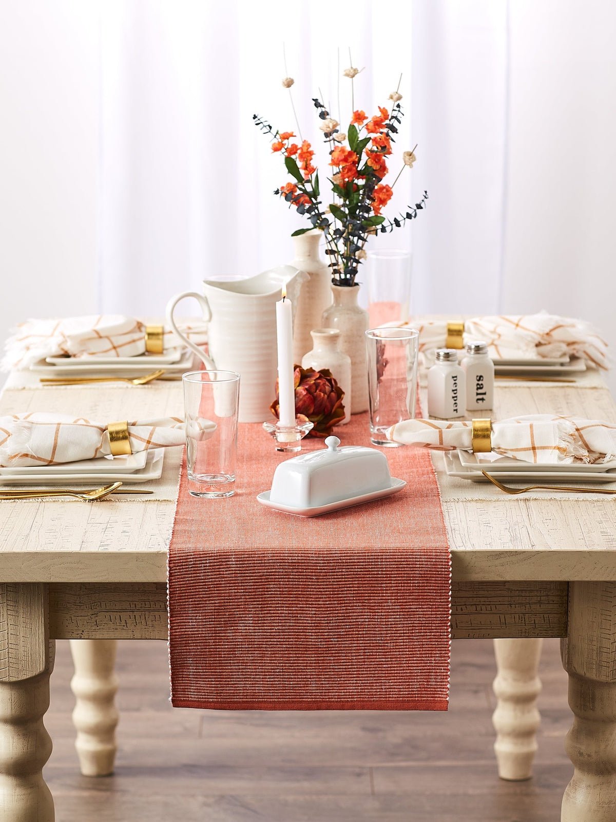 Vintage Red & White 2 - Tone Ribbed Table Runner 13X108 - Table Runners