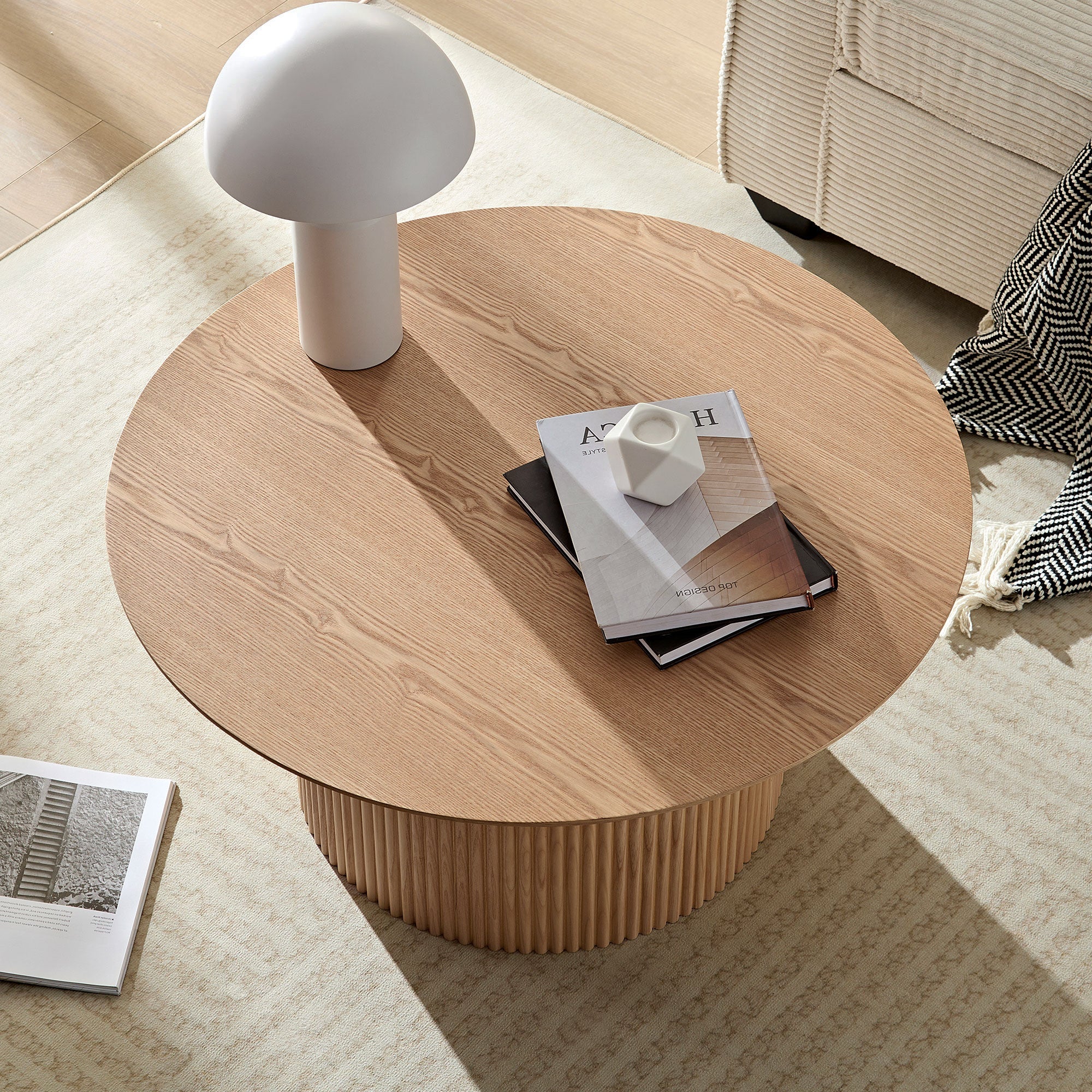 Volet 31.49" Round Coffee Table with Wave Pattern Base - Coffee Tables
