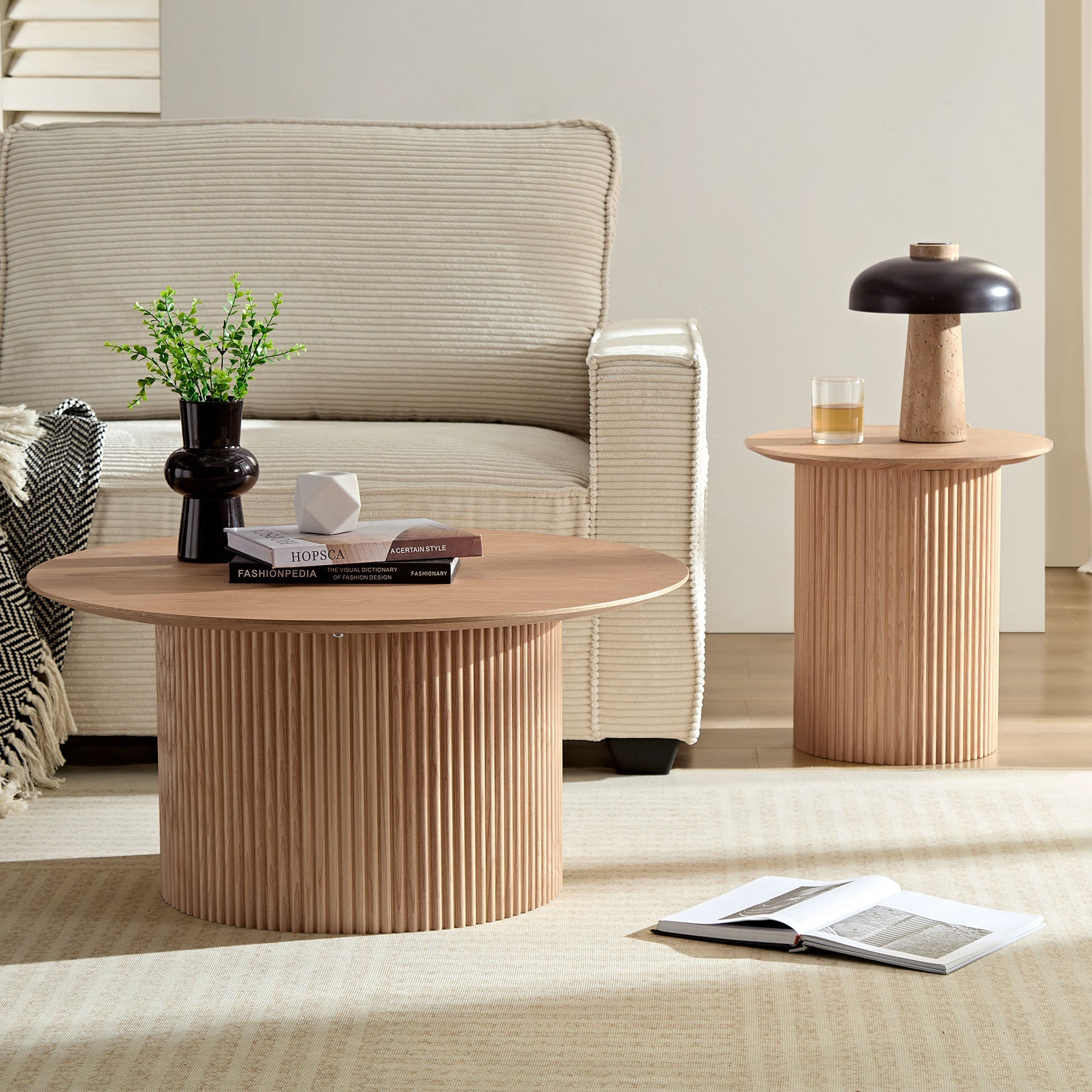 Volet 31.49" Round Coffee Table with Wave Pattern Base - Coffee Tables