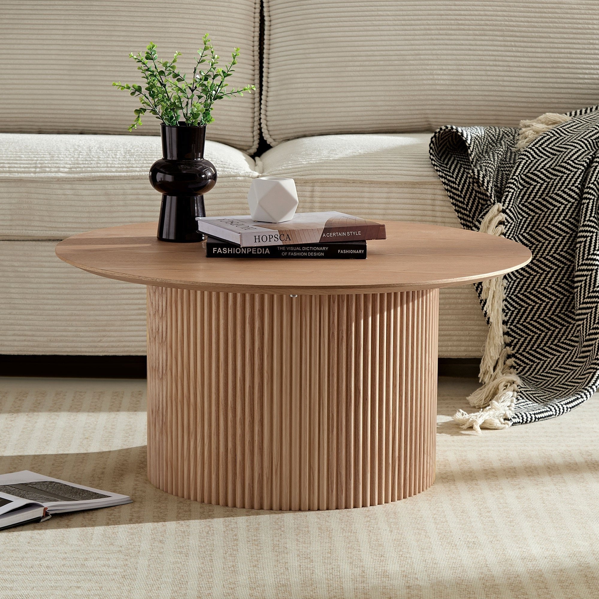 Volet 31.49" Round Coffee Table with Wave Pattern Base - Coffee Tables
