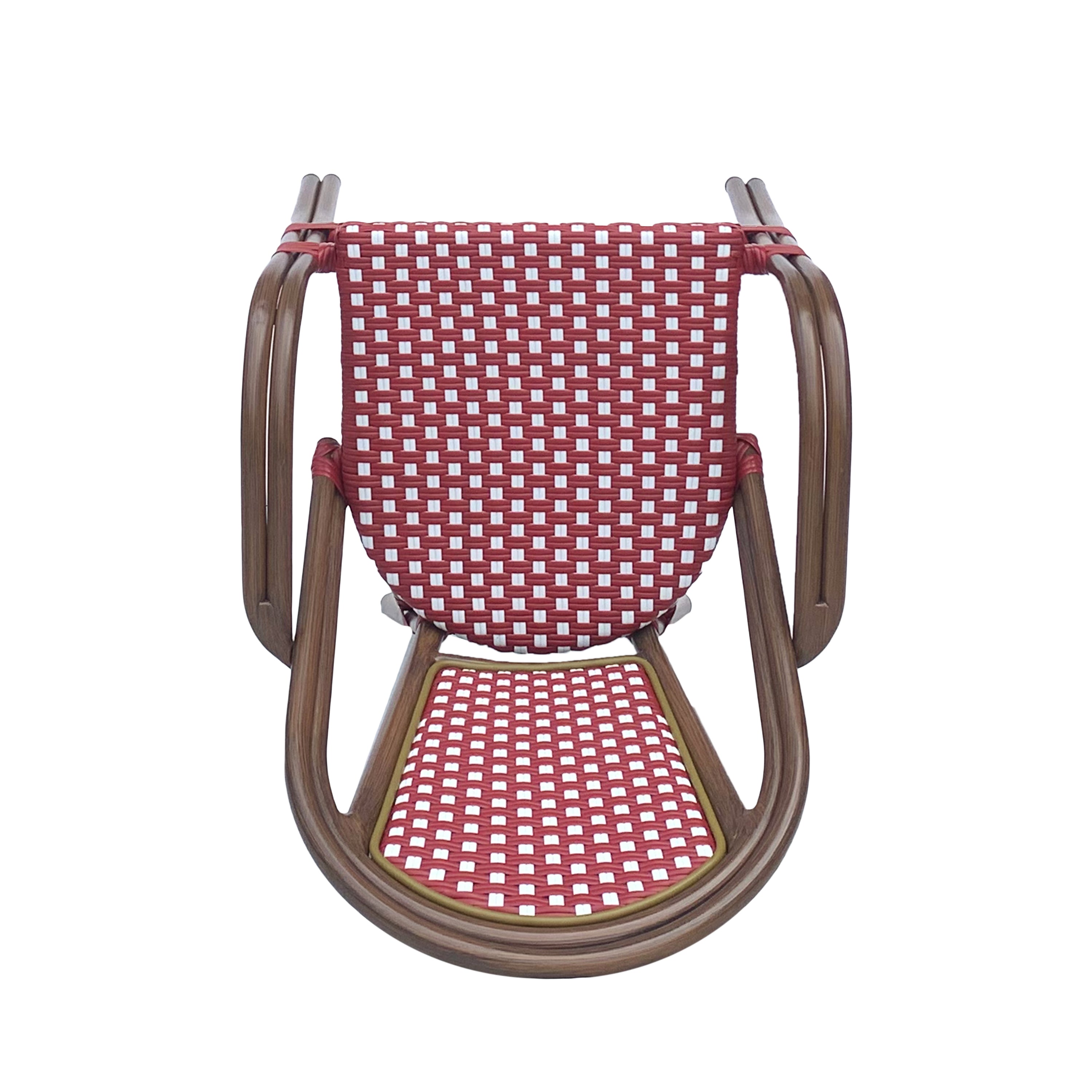 Crowned Wicker Bistro Chair with Checkered Pattern and Curved Arms, Set of 2