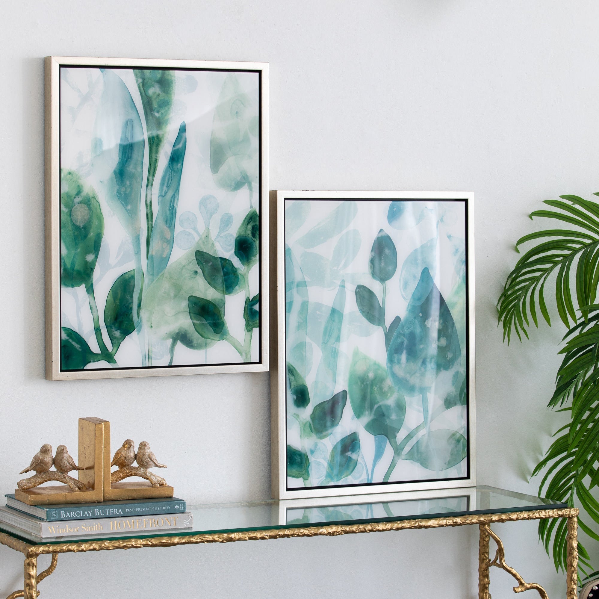Wall Art with Watercolor Leaf Acrylic Prints, Set of 2 - Framed Wall Art