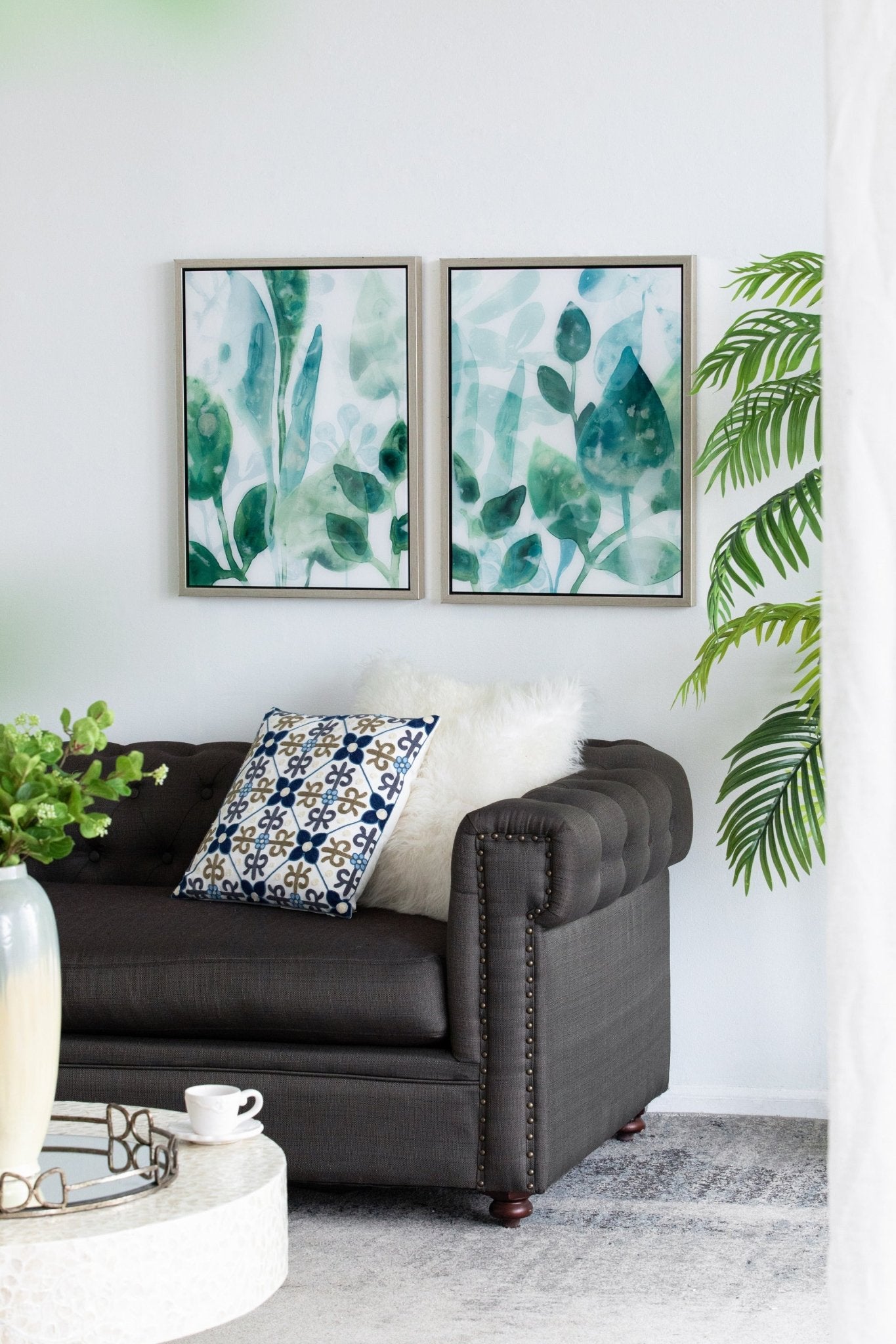 Wall Art with Watercolor Leaf Acrylic Prints, Set of 2 - Framed Wall Art