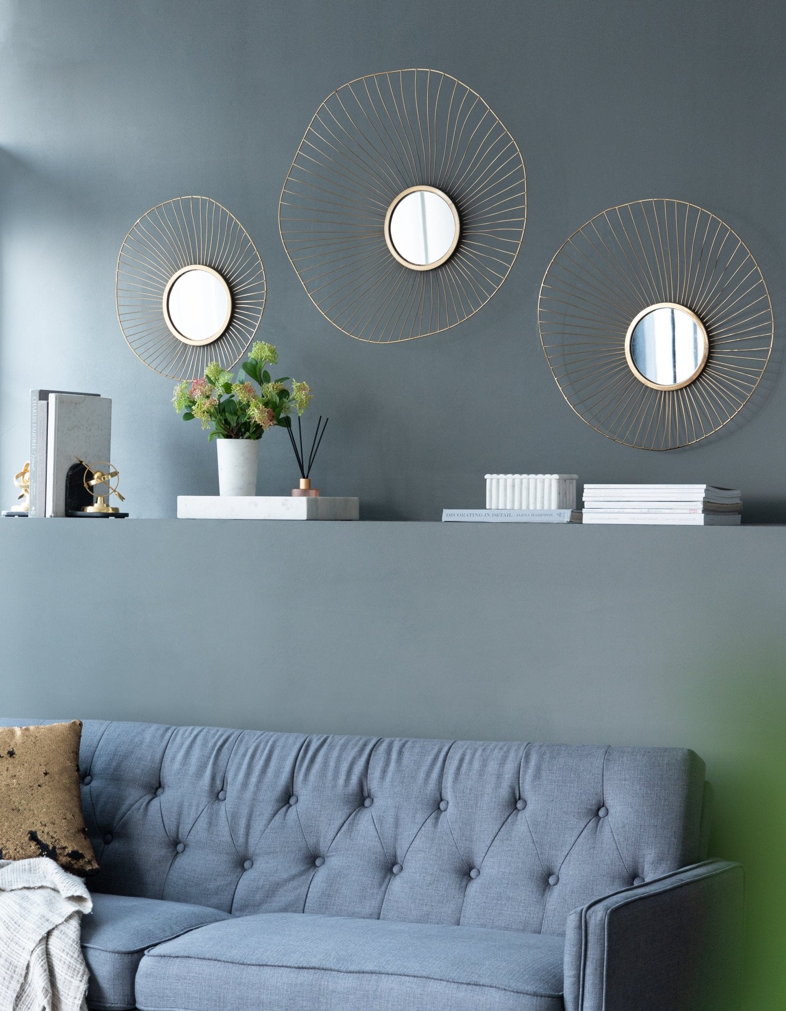 Wall Mirror with Iron Frame and Abstract Design, Set of 3 - Mirrors