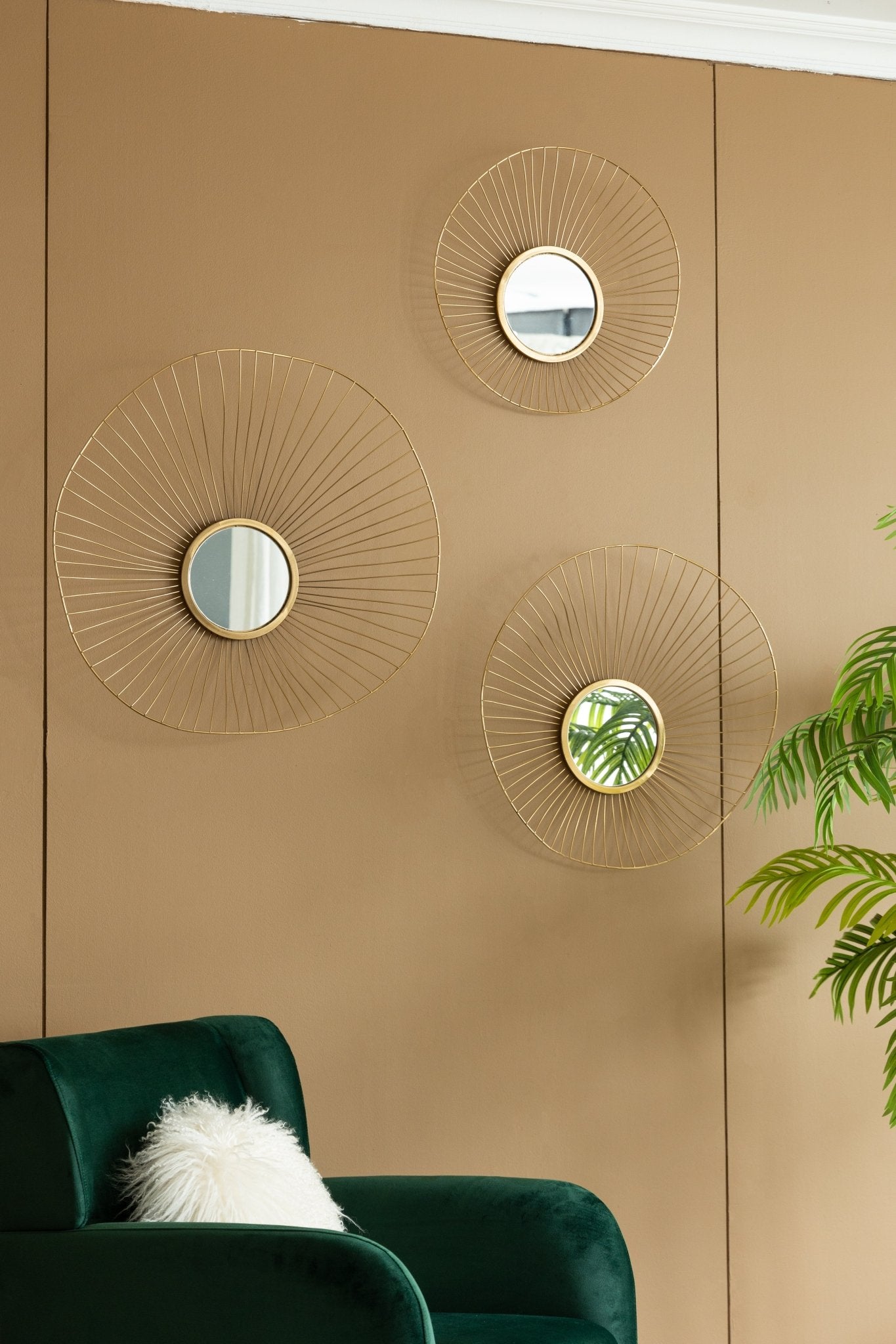 Wall Mirror with Iron Frame and Abstract Design, Set of 3 - Mirrors