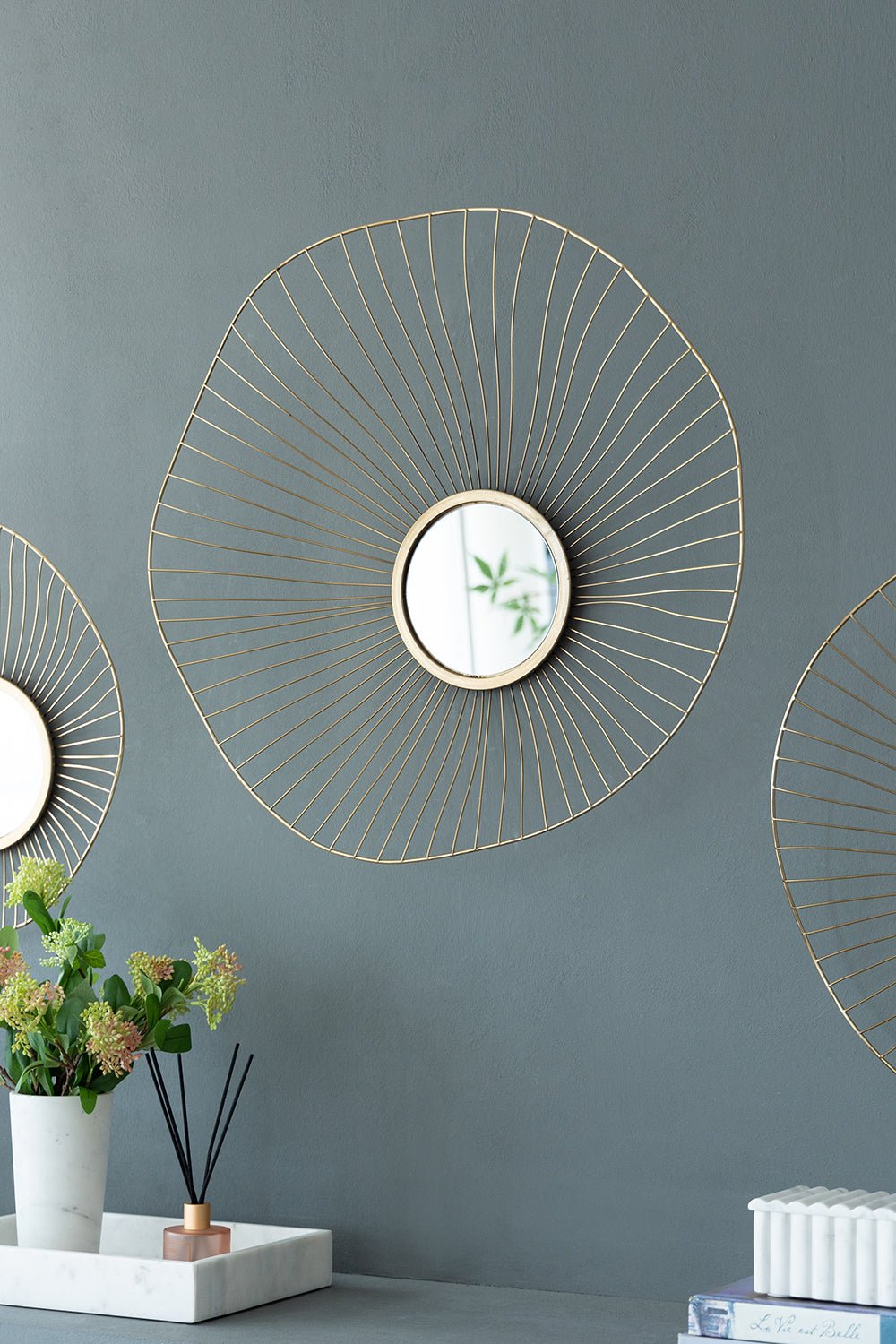 Wall Mirror with Iron Frame and Abstract Design, Set of 3 - Mirrors