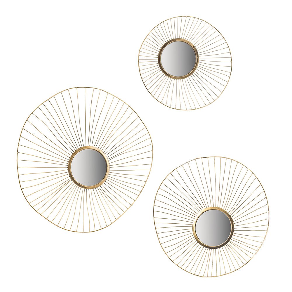 Wall Mirror with Iron Frame and Abstract Design, Set of 3 - Mirrors
