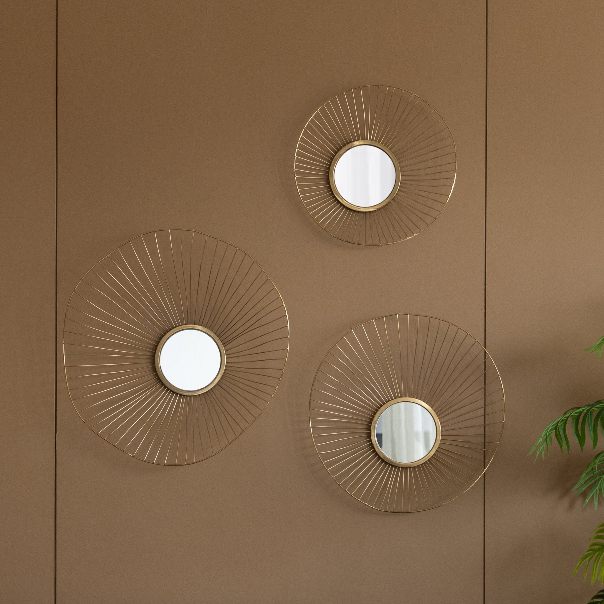Wall Mirror with Iron Frame and Abstract Design, Set of 3 - Mirrors