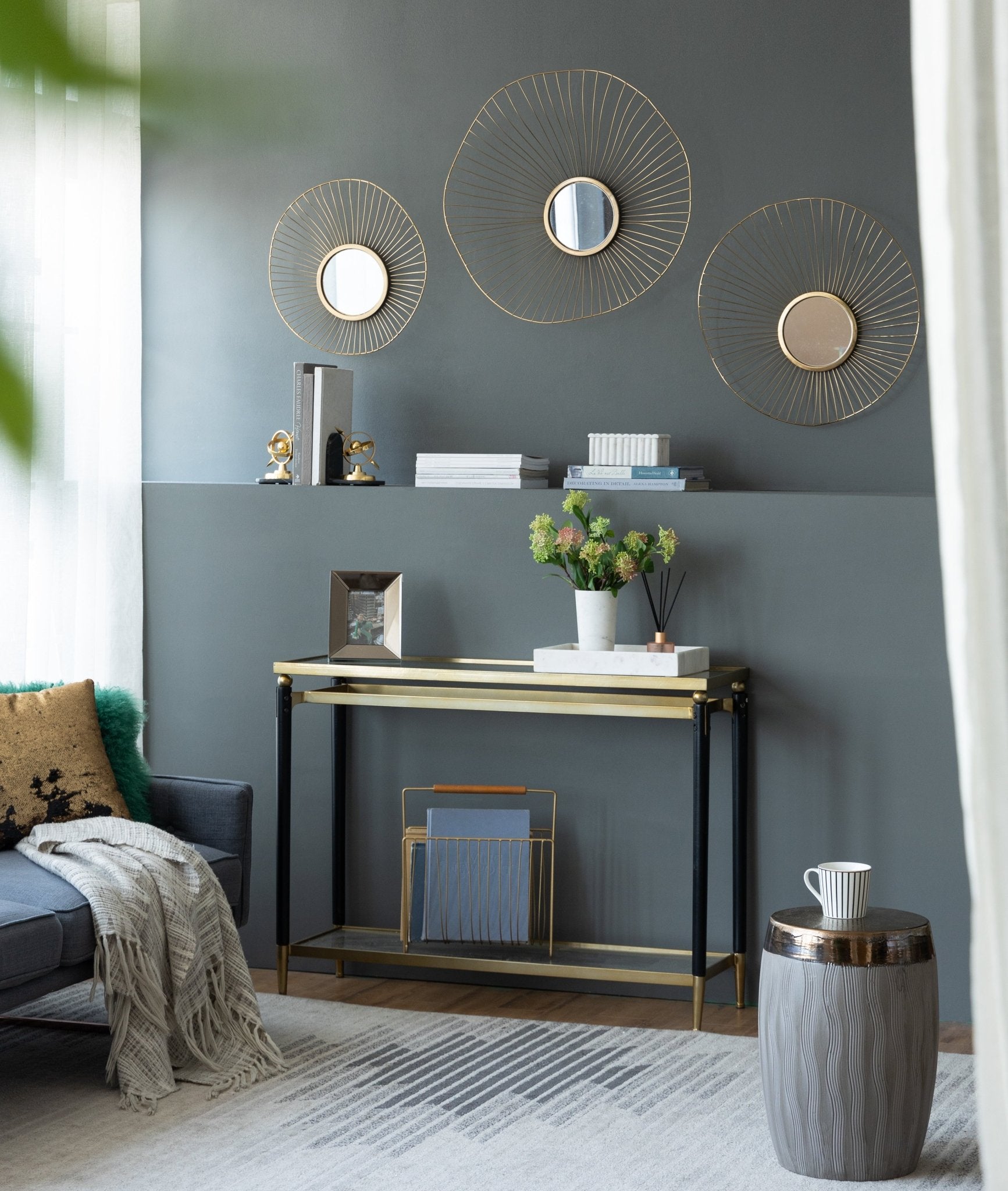 Wall Mirror with Iron Frame and Abstract Design, Set of 3 - Mirrors