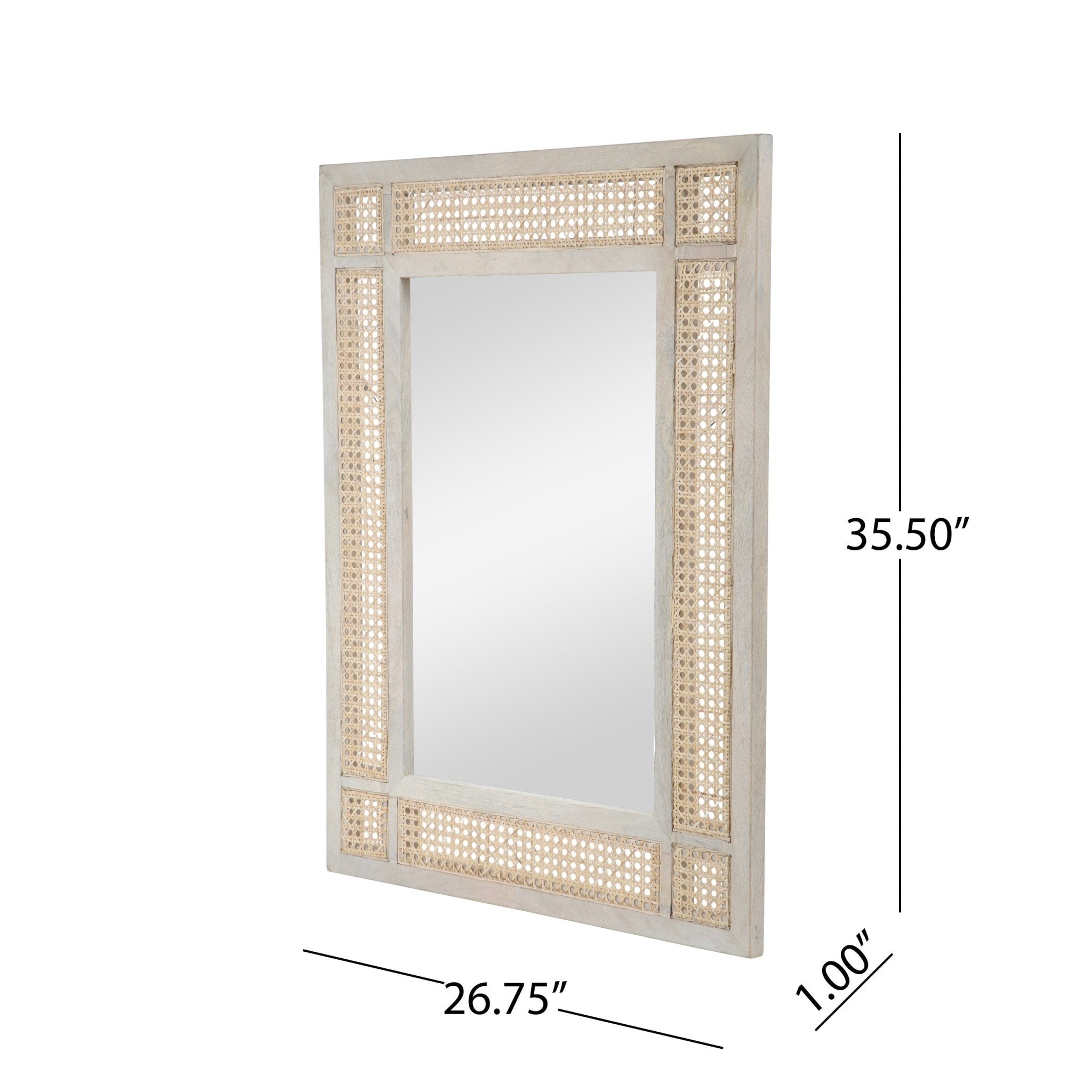 Wall Mirror with Mango Wood Frame and Wicker Border - Mirrors