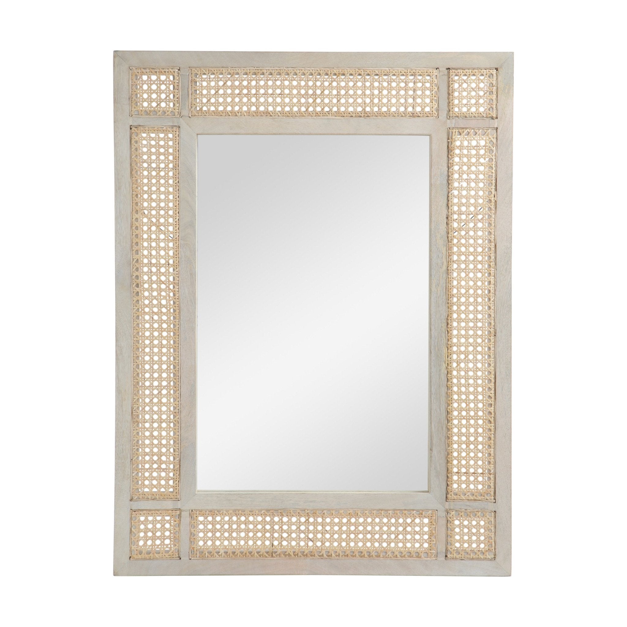 Wall Mirror with Mango Wood Frame and Wicker Border - Mirrors