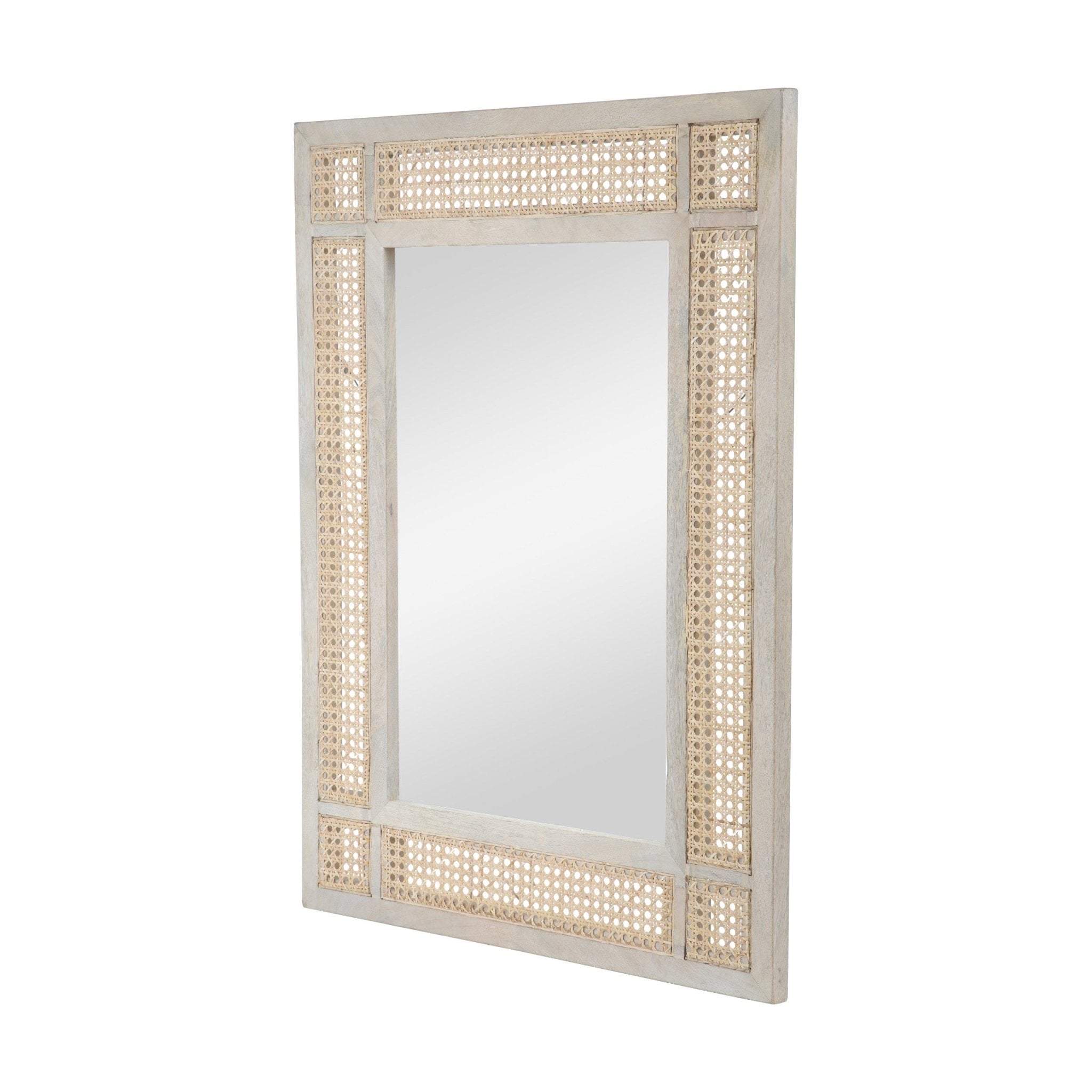 Wall Mirror with Mango Wood Frame and Wicker Border - Mirrors