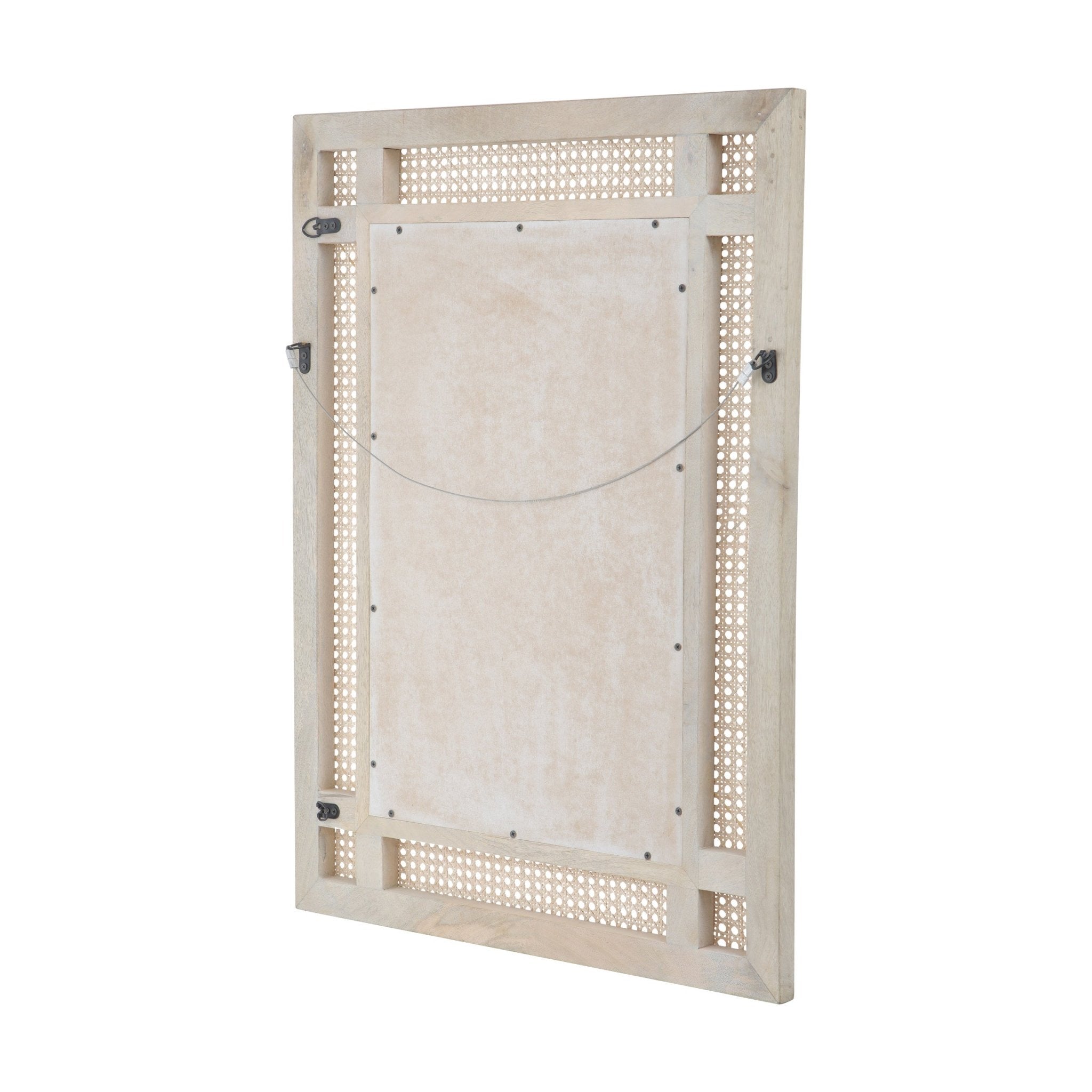 Wall Mirror with Mango Wood Frame and Wicker Border - Mirrors