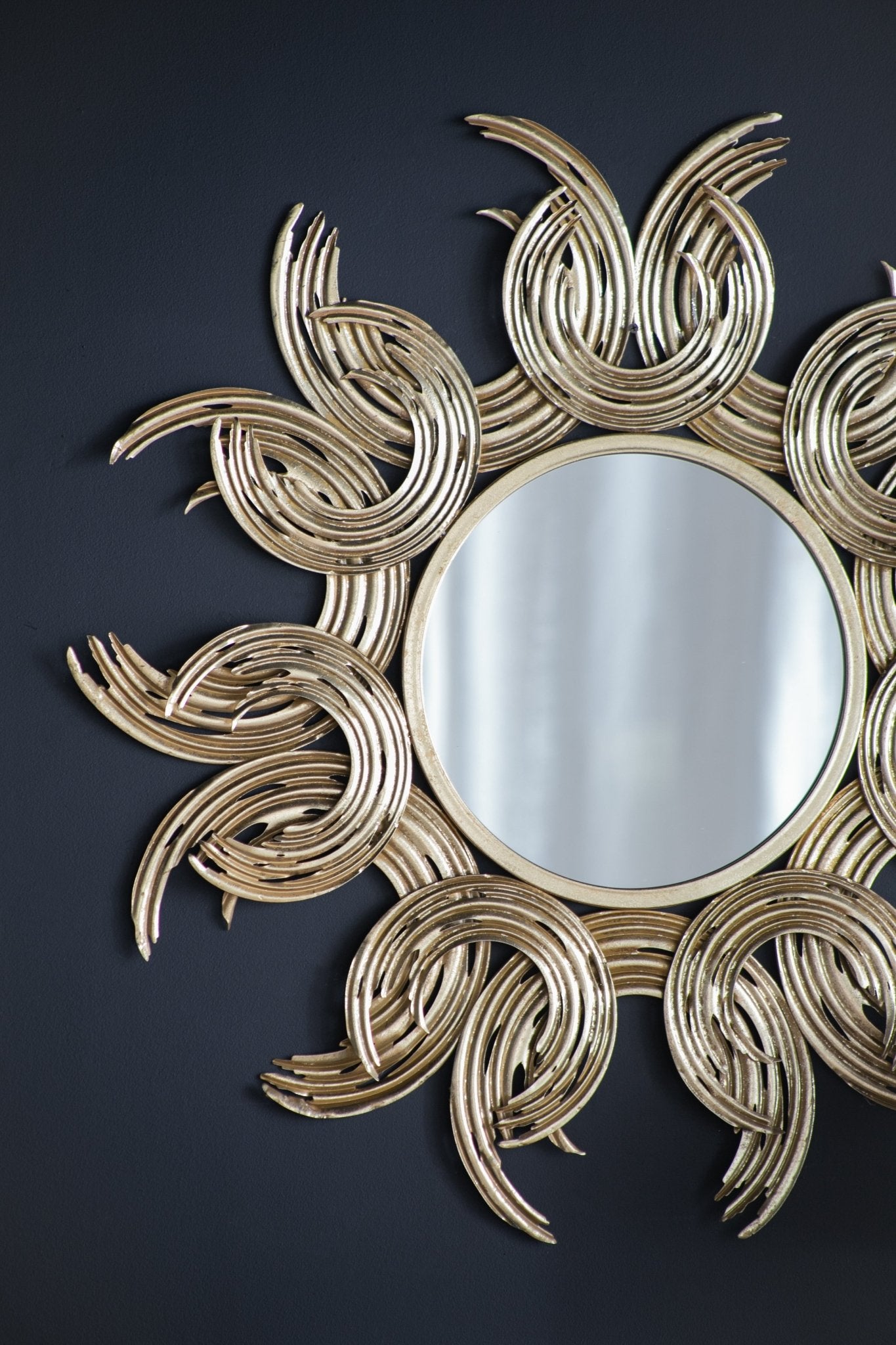 Wall Mirror with Sunburst Design and Metal Frame - Mirrors