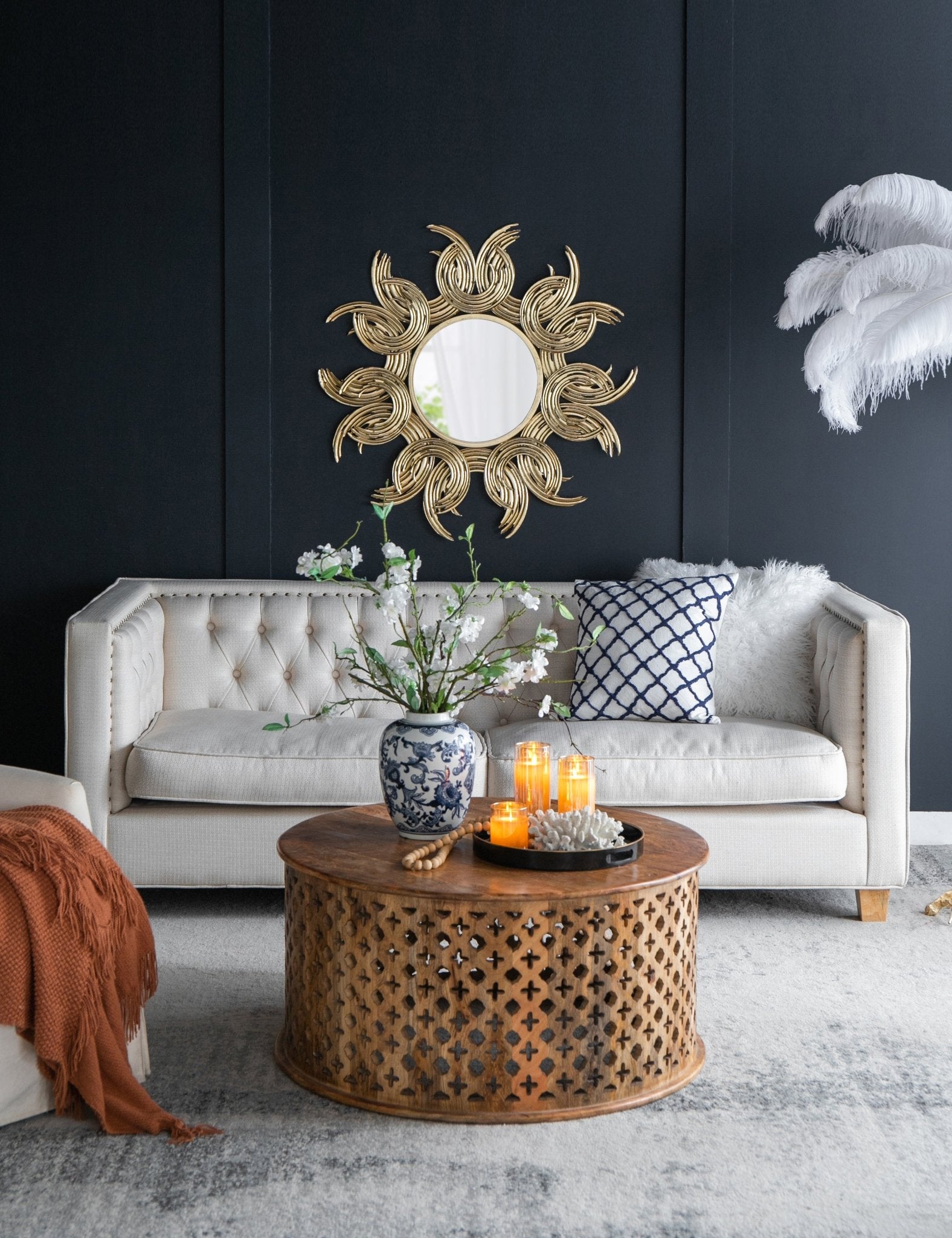 Wall Mirror with Sunburst Design and Metal Frame - Mirrors