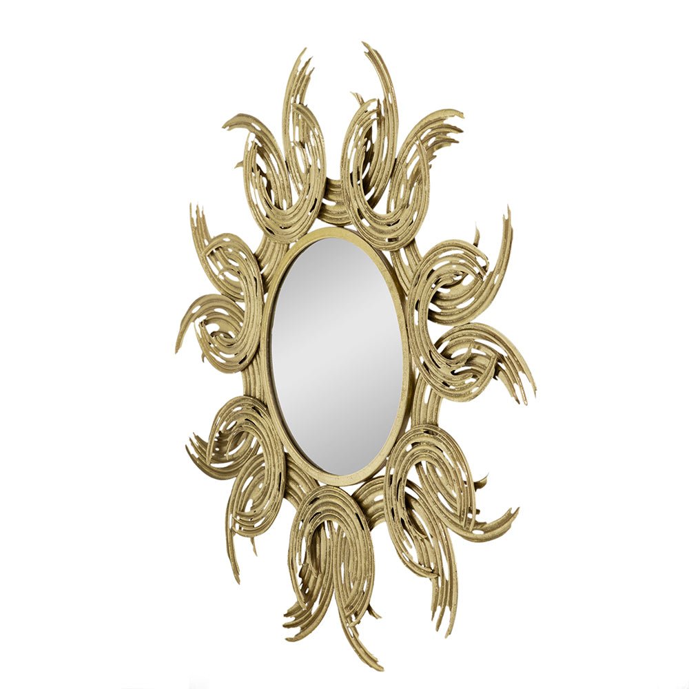 Wall Mirror with Sunburst Design and Metal Frame - Mirrors