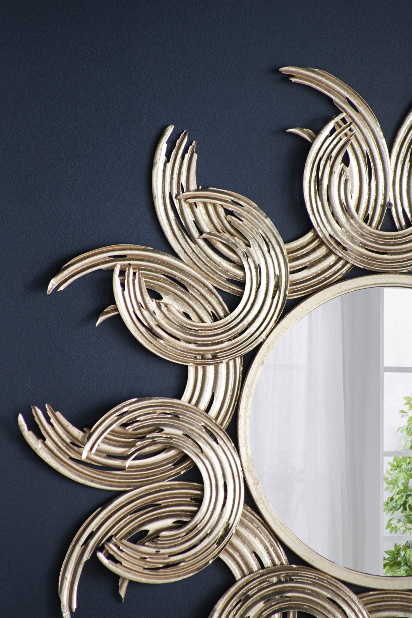 Wall Mirror with Sunburst Design and Metal Frame - Mirrors