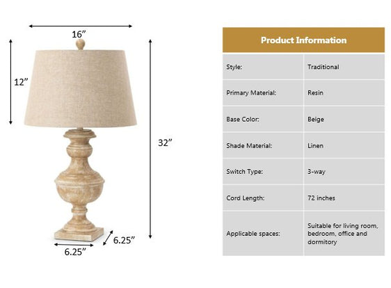 Waverly 32” Beige Farmhouse Polyresin Table Lamp, (Set of 2) - Table Lamps