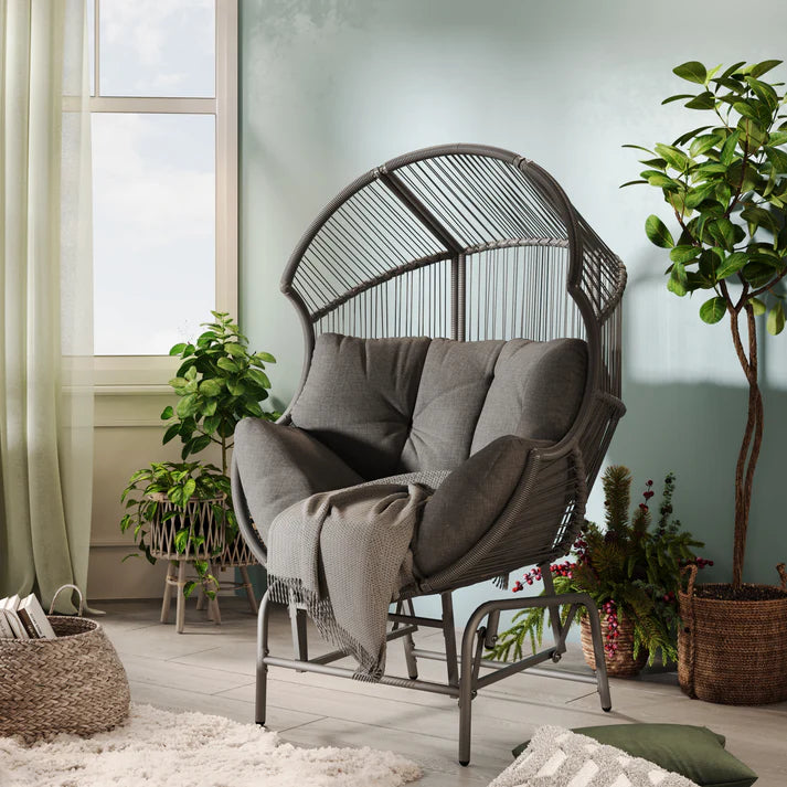 Variscite Outdoor Wicker Glider Chair with Cushion Seat