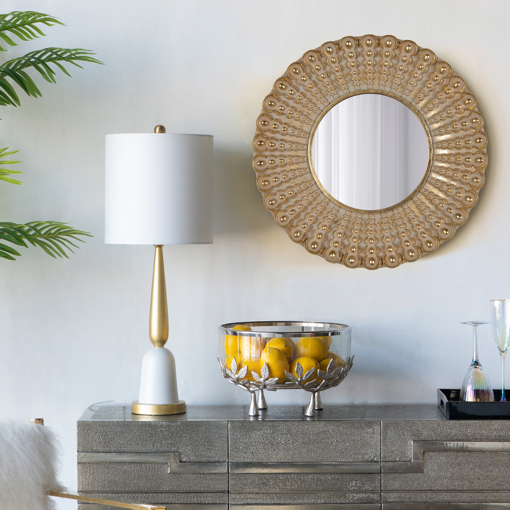 Whimsyes Round Mirror with Radiant Beaded Sunburst Design - Mirrors