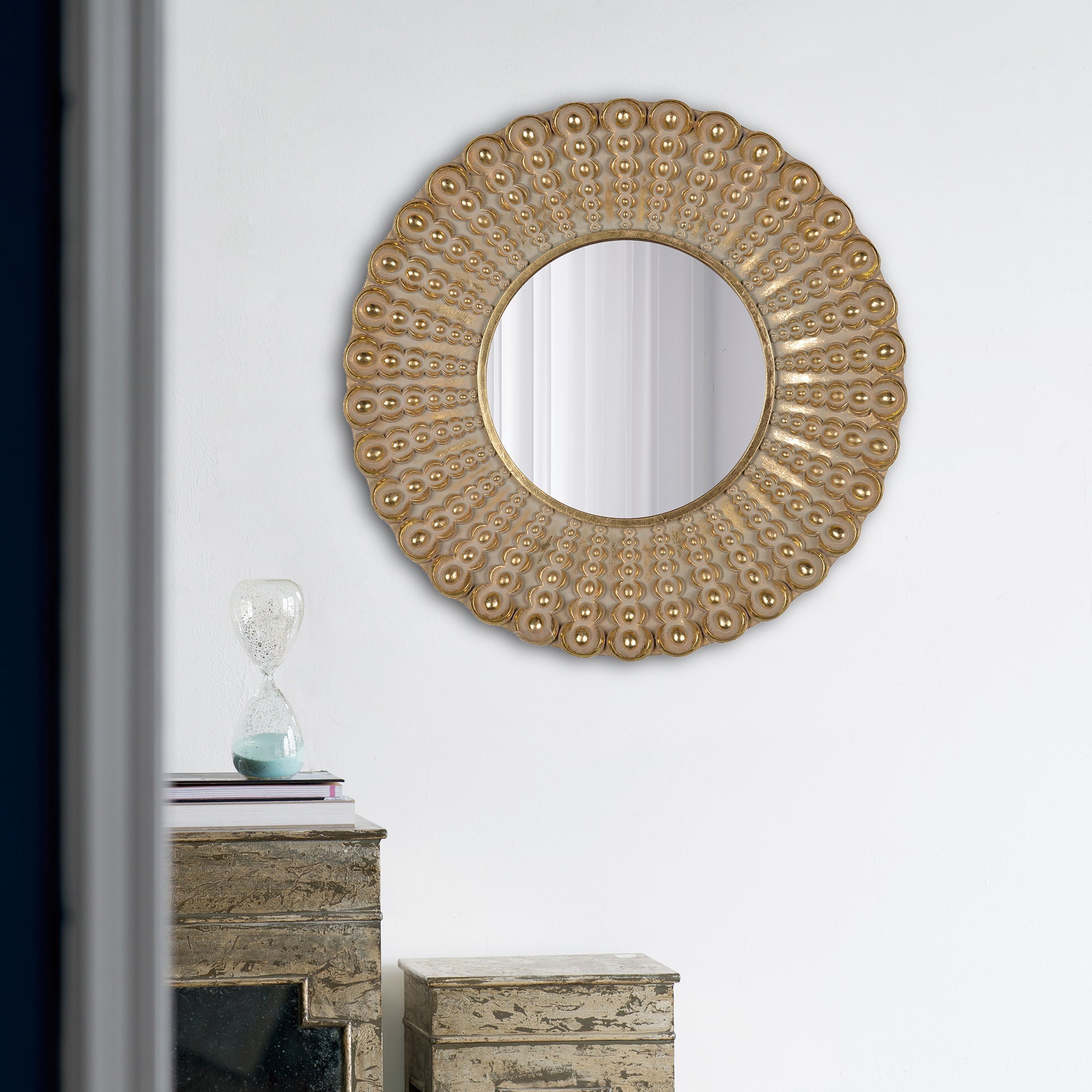 Whimsyes Round Mirror with Radiant Beaded Sunburst Design - Mirrors
