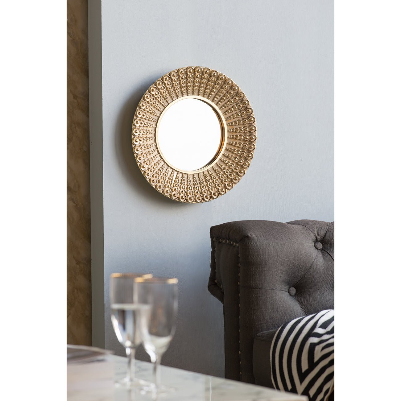 Whimsyes Round Mirror with Radiant Beaded Sunburst Design - Mirrors