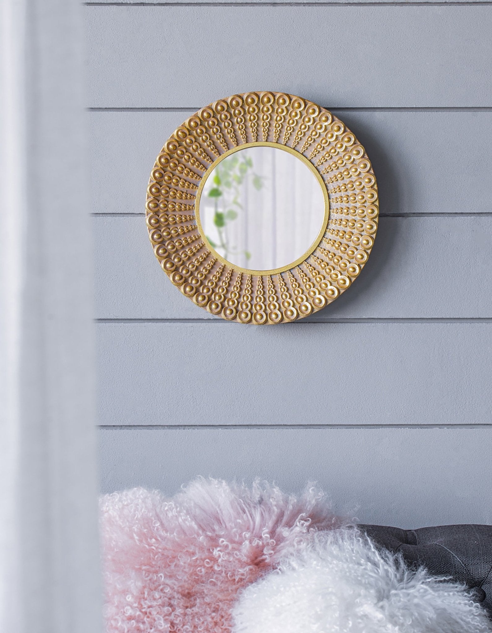 Whimsyes Round Mirror with Radiant Beaded Sunburst Design - Mirrors