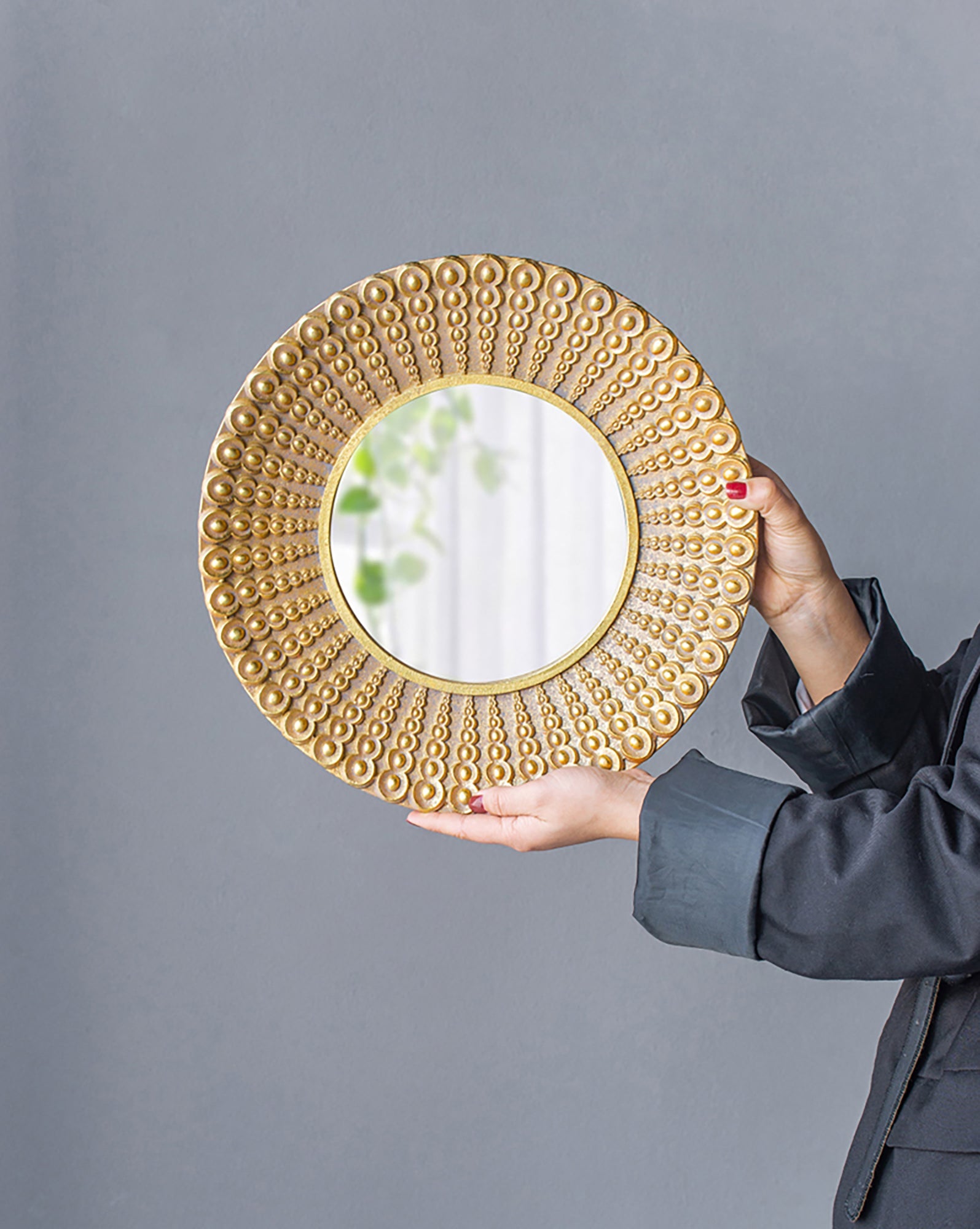 Whimsyes Round Mirror with Radiant Beaded Sunburst Design - Mirrors