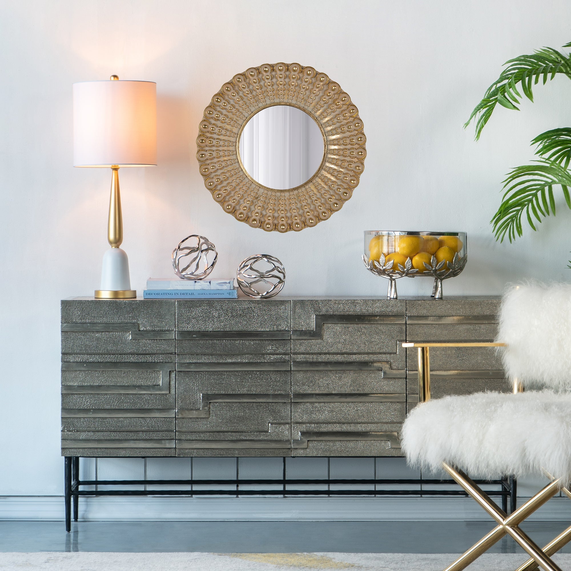 Whimsyes Round Mirror with Radiant Beaded Sunburst Design - Mirrors