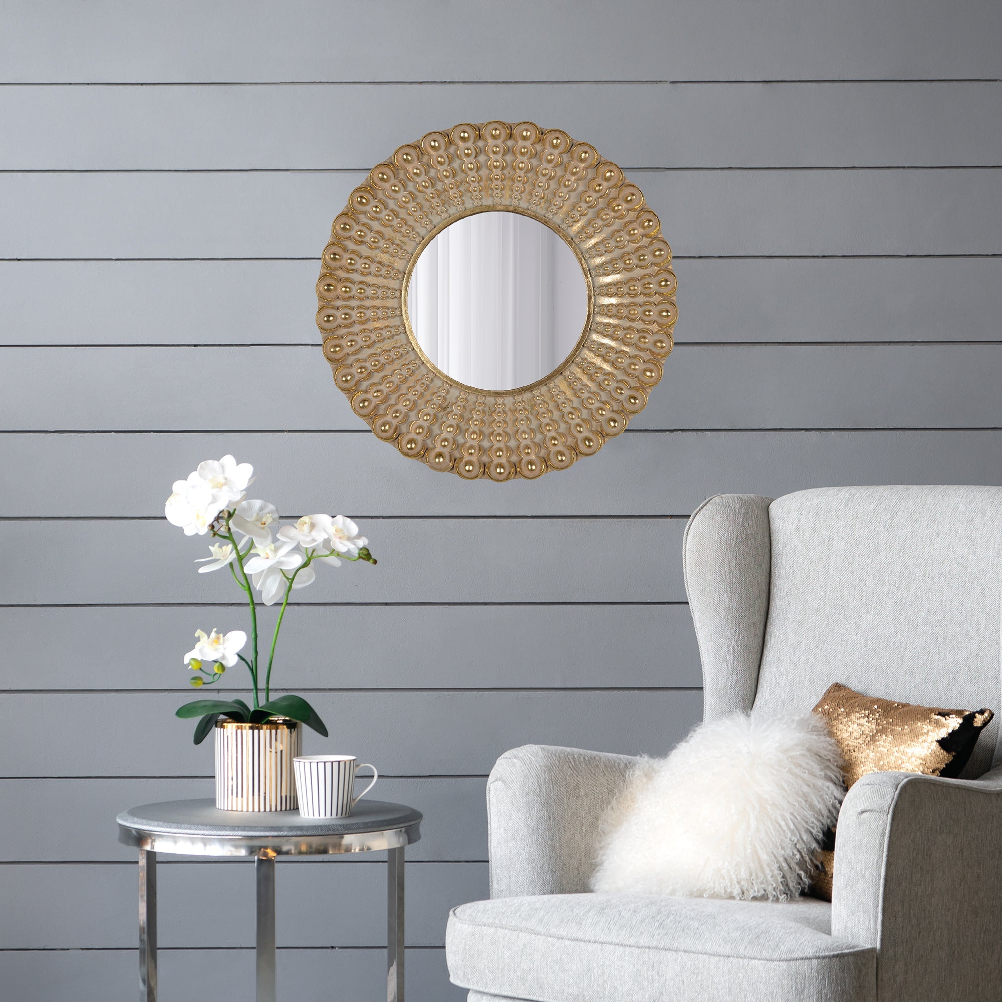 Whimsyes Round Mirror with Radiant Beaded Sunburst Design - Mirrors