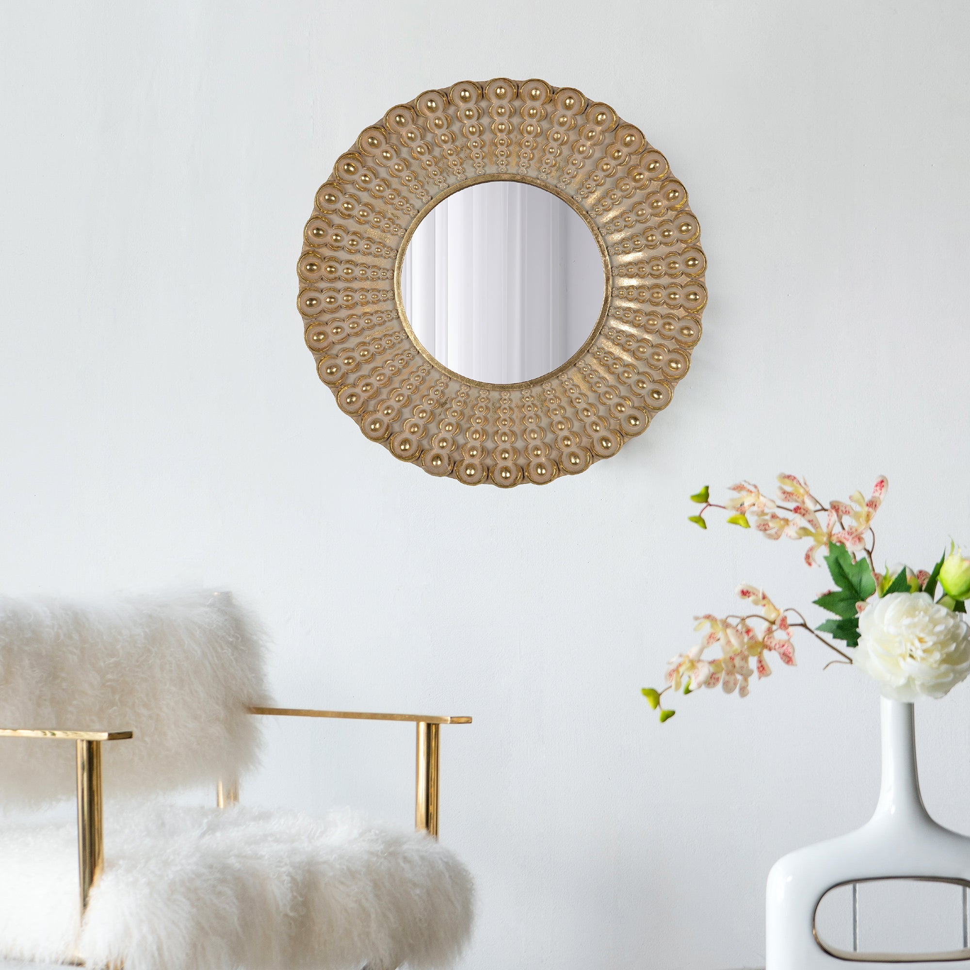 Whimsyes Round Mirror with Radiant Beaded Sunburst Design - Mirrors