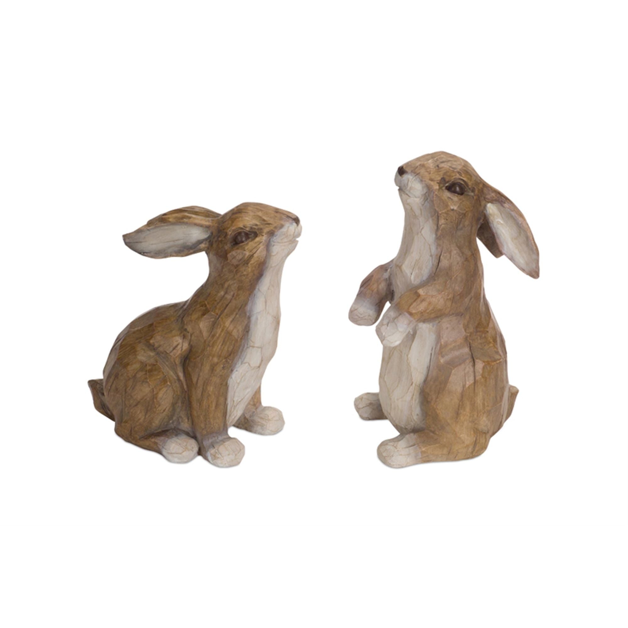 Carved Stone Garden Rabbit Figurine, Set of 2