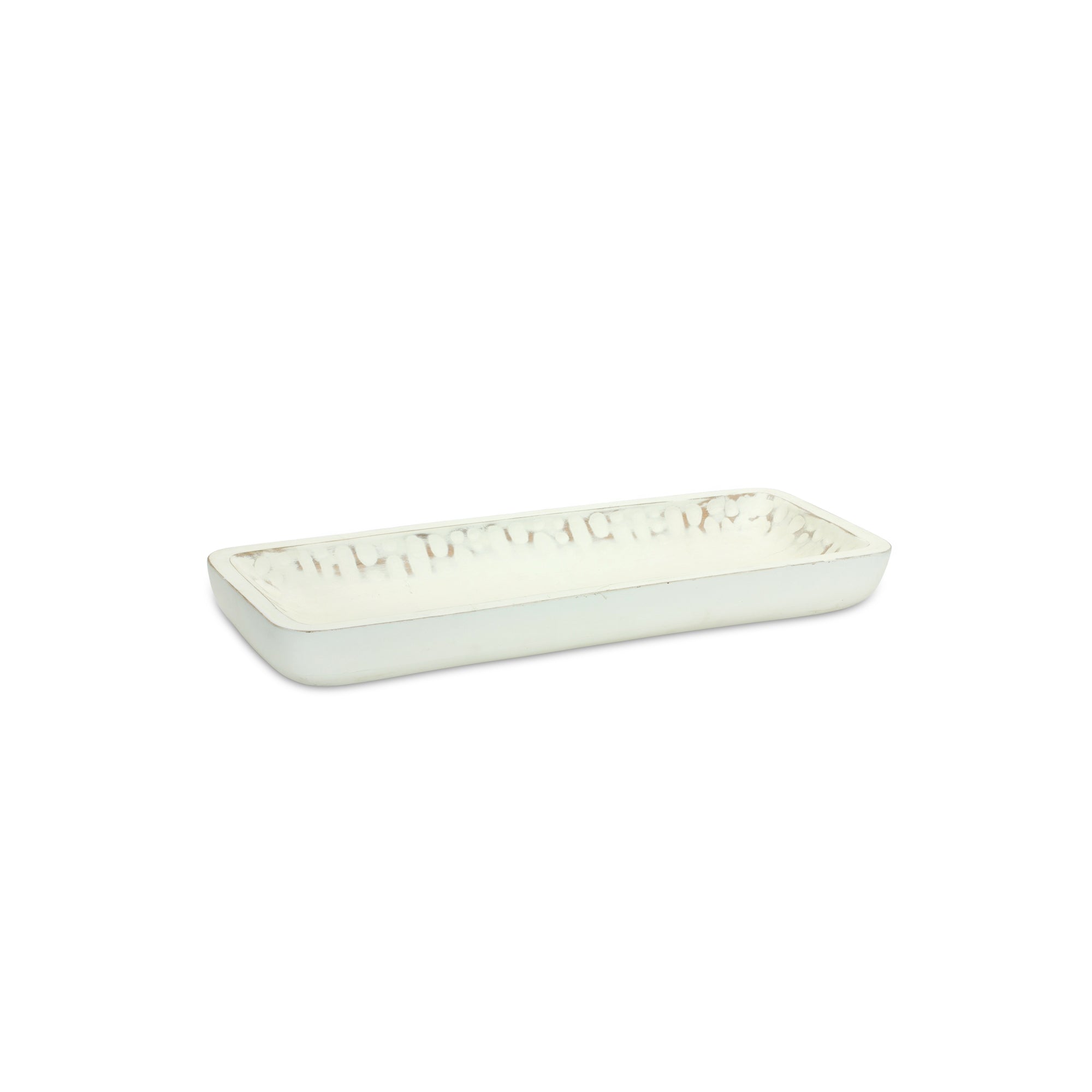 White Washed Mango Wood Dough Bowl Tray, Set of 2 - Decorative Trays