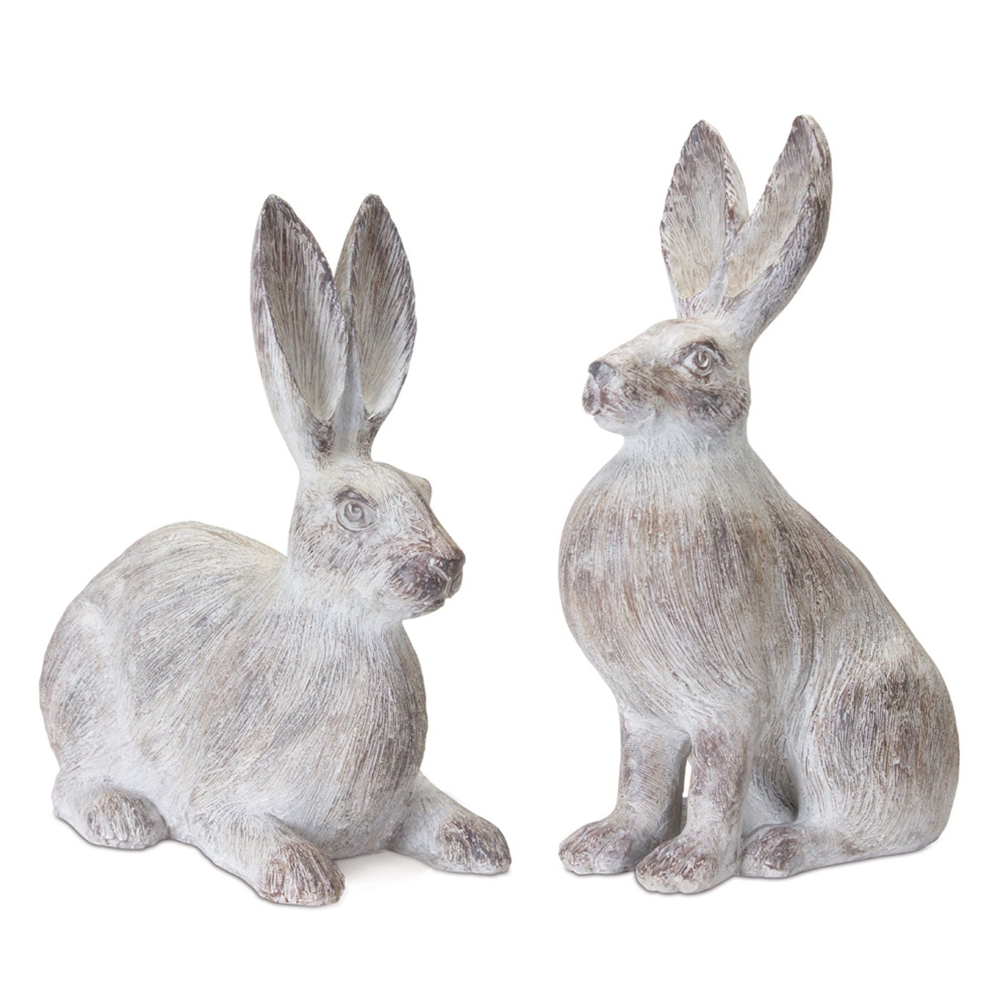 White Washed Rabbit Statue (Set of 2) - Garden Statues & Figurines