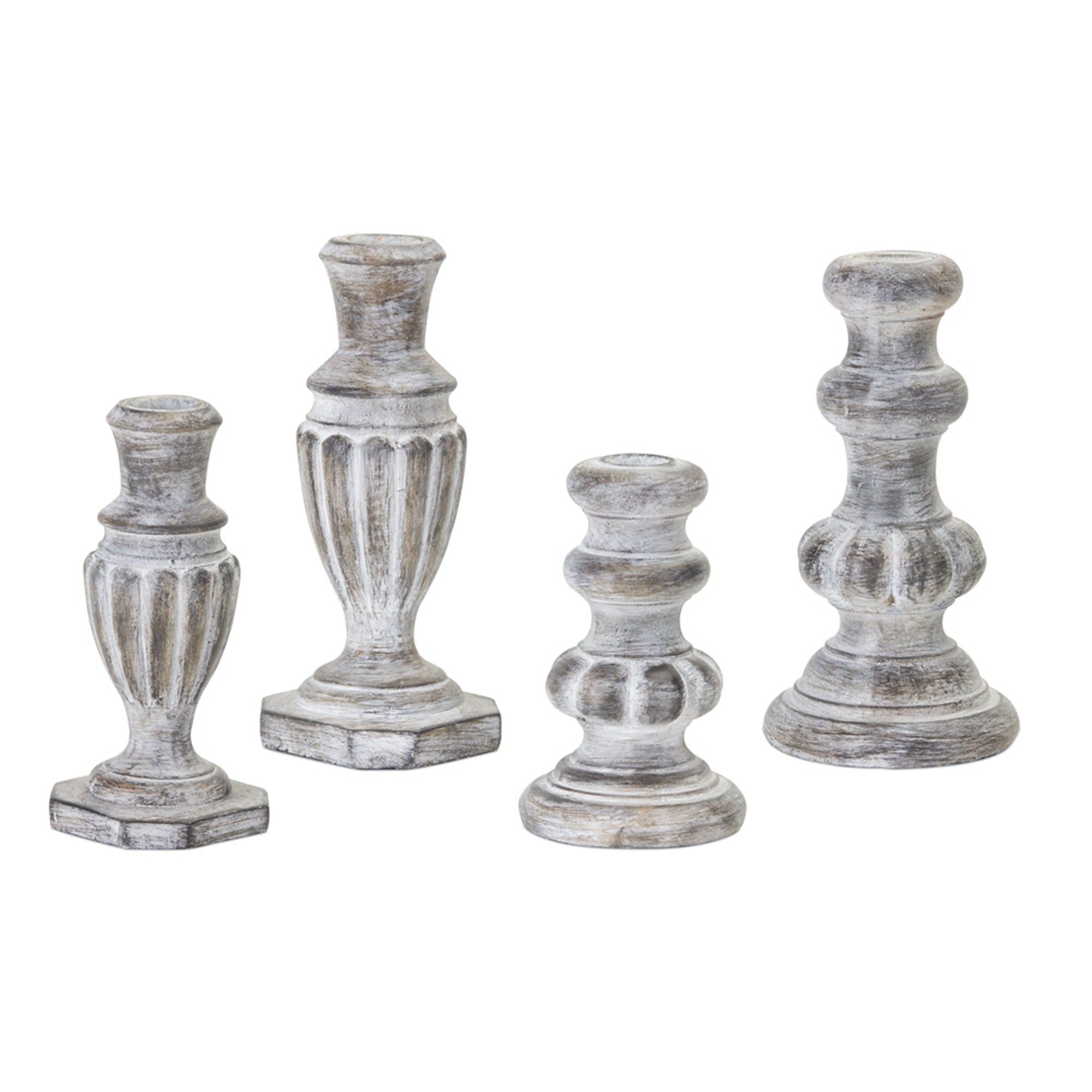 White Washed Stone Candle Holder, Set of 4 - Candlesticks