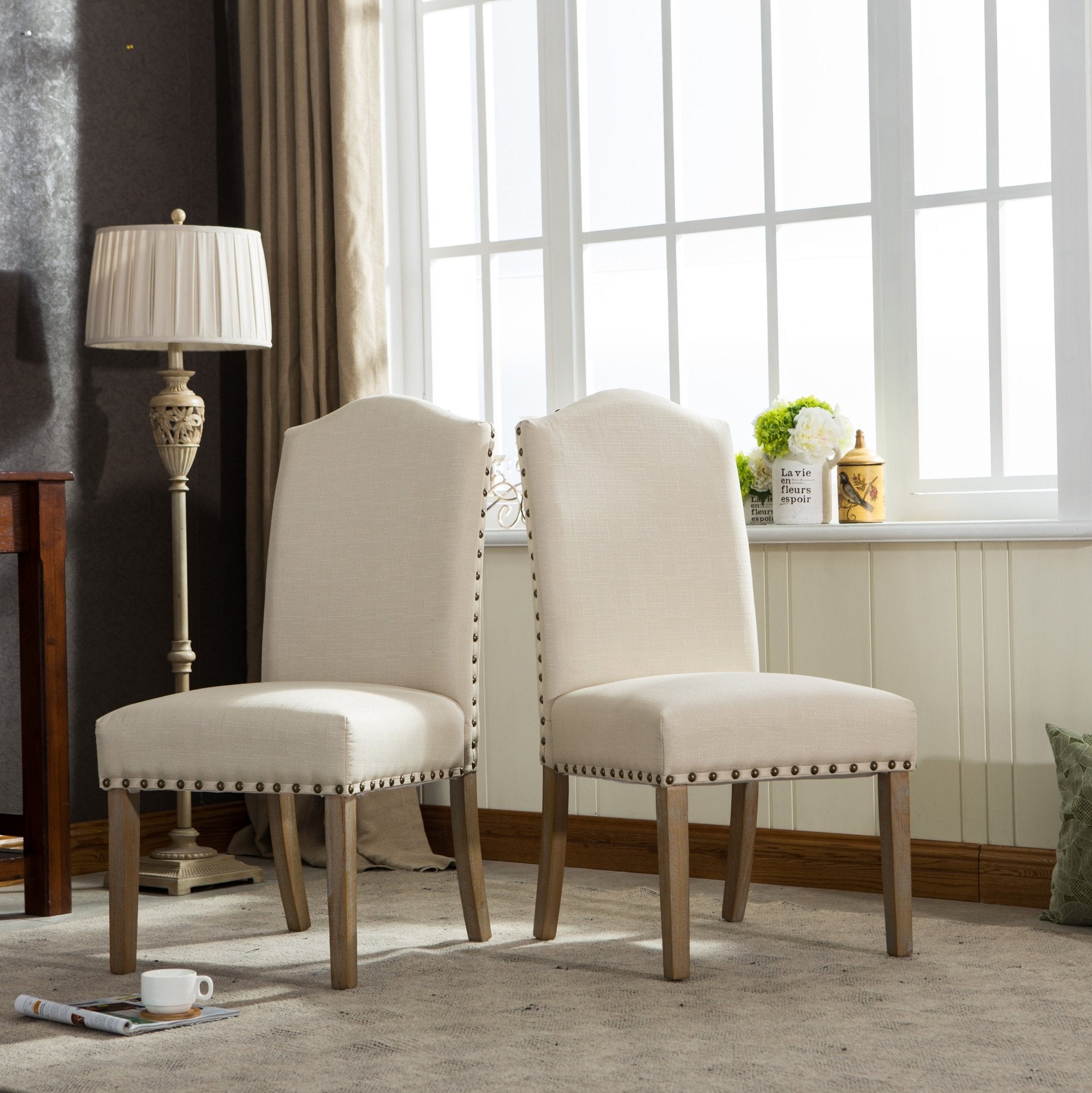 Wolen Upholstered Dining Chair with Nailhead Trim and High Back, Set of 2 - Dining Chairs