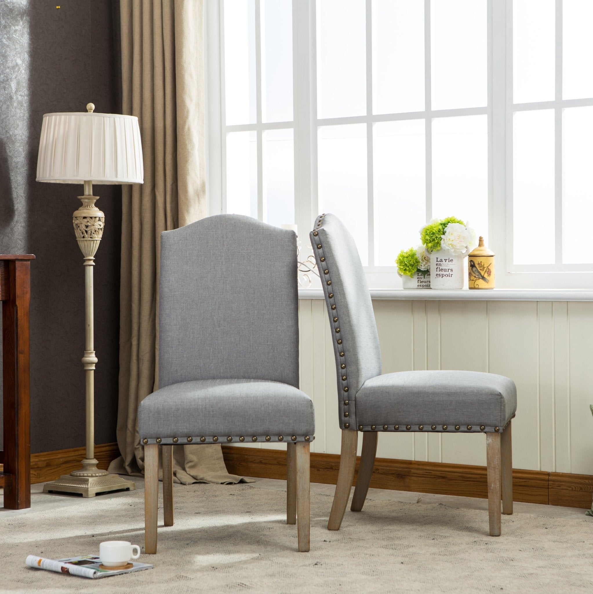 Wolen Upholstered Dining Chair with Nailhead Trim and High Back, Set of 2 - Dining Chairs