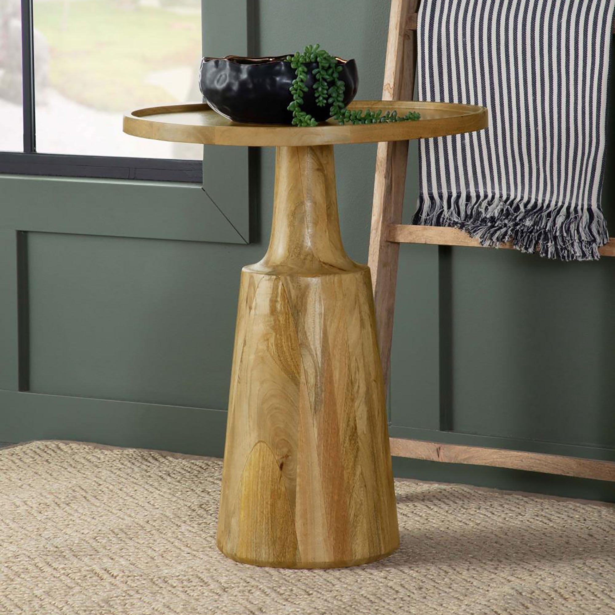 Wood Accent Table with Round Table Top and Pedestal Base - Side Tables