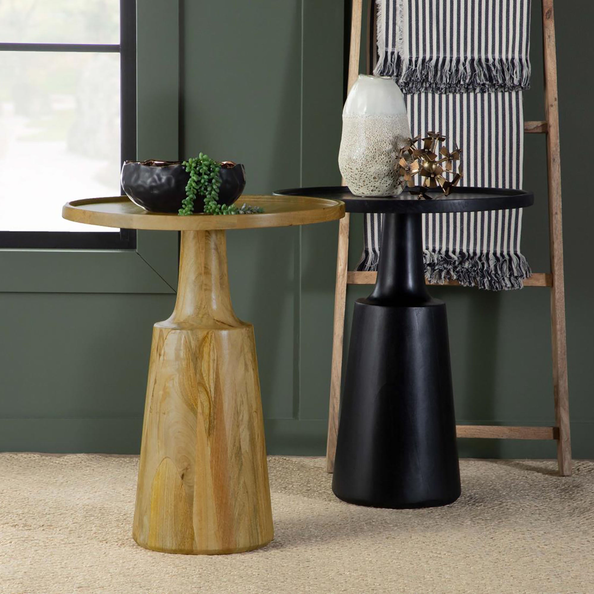 Wood Accent Table with Round Top and Pedestal Base - Side Tables