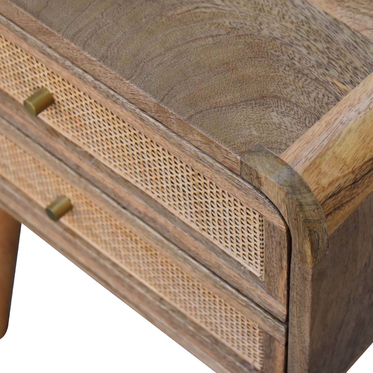 Wood and Rattan Bedside with 2 Drawers - Nightstands